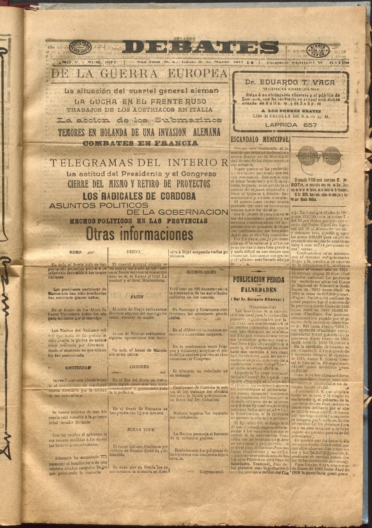 Portada · Diario Debates del 5 de marzo de 1917