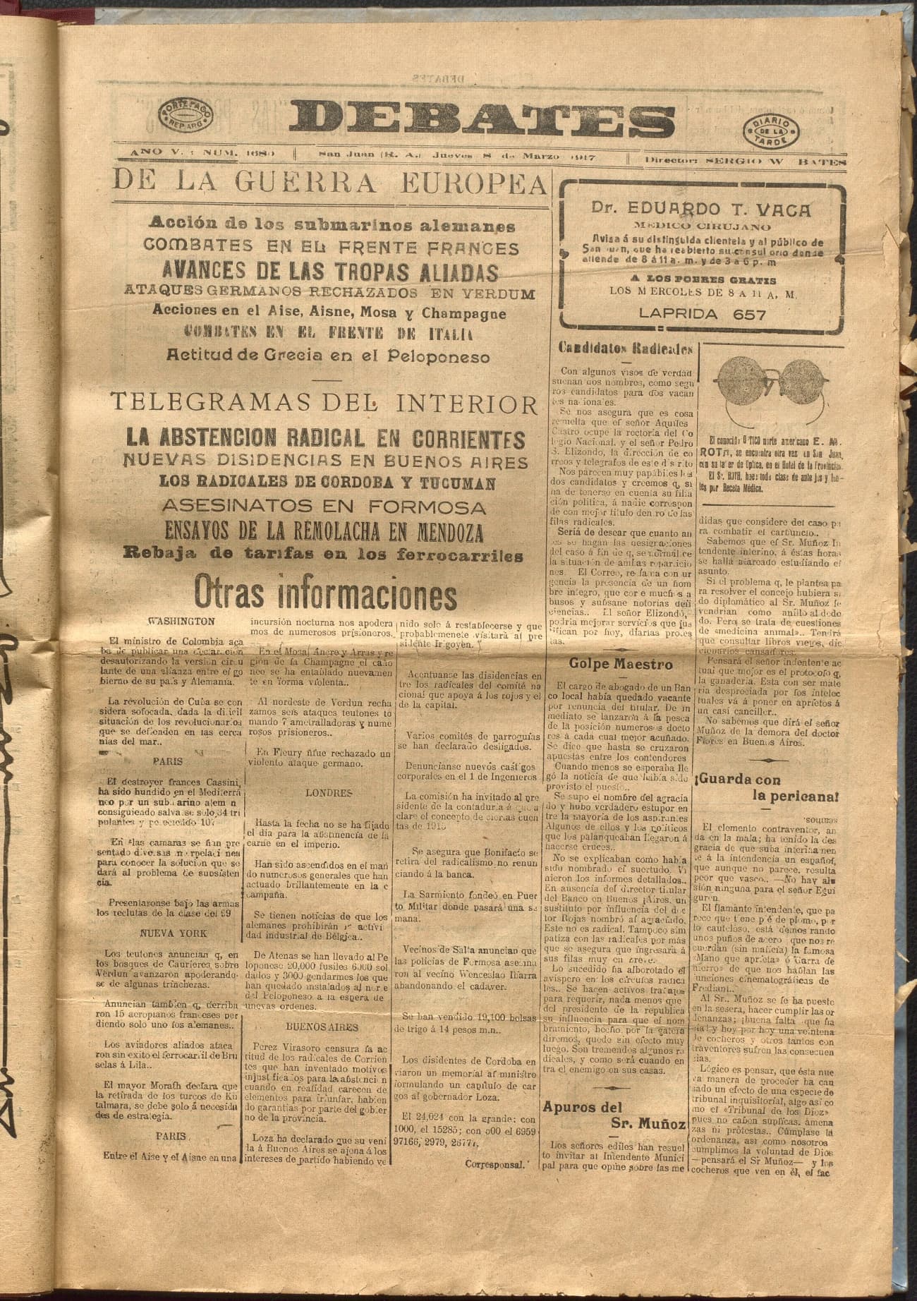 Portada · Diario Debates del 8 de marzo de 1917