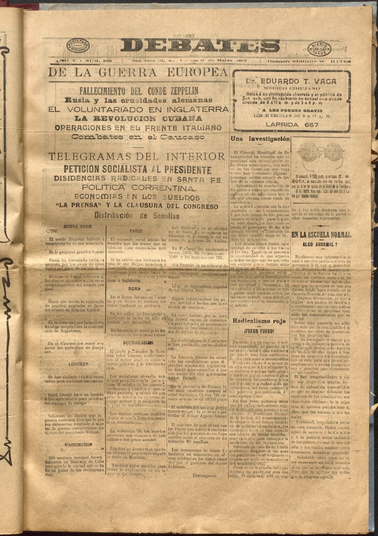 Portada · Diario Debates del 9 de marzo de 1917