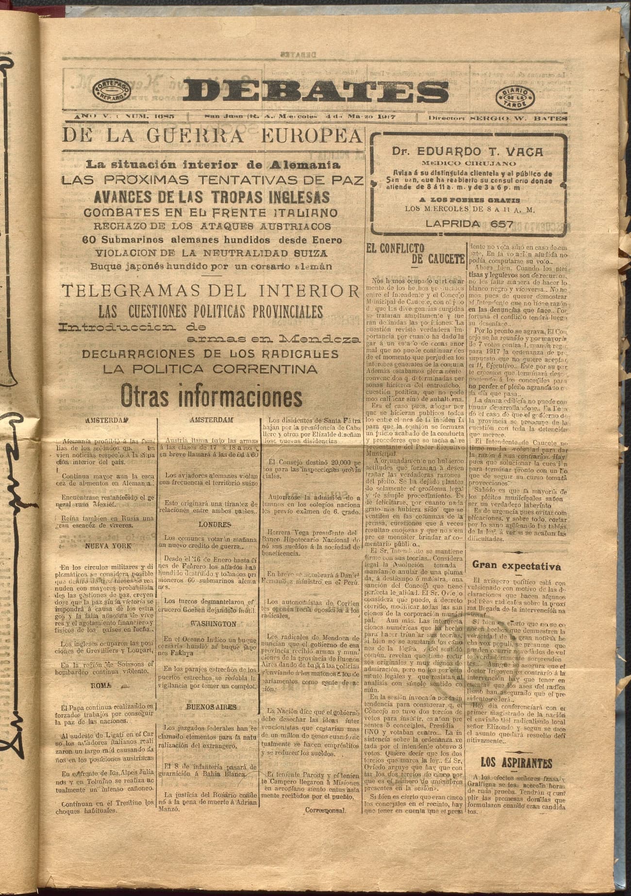 Portada · Diario Debates del 14 de marzo de 1917