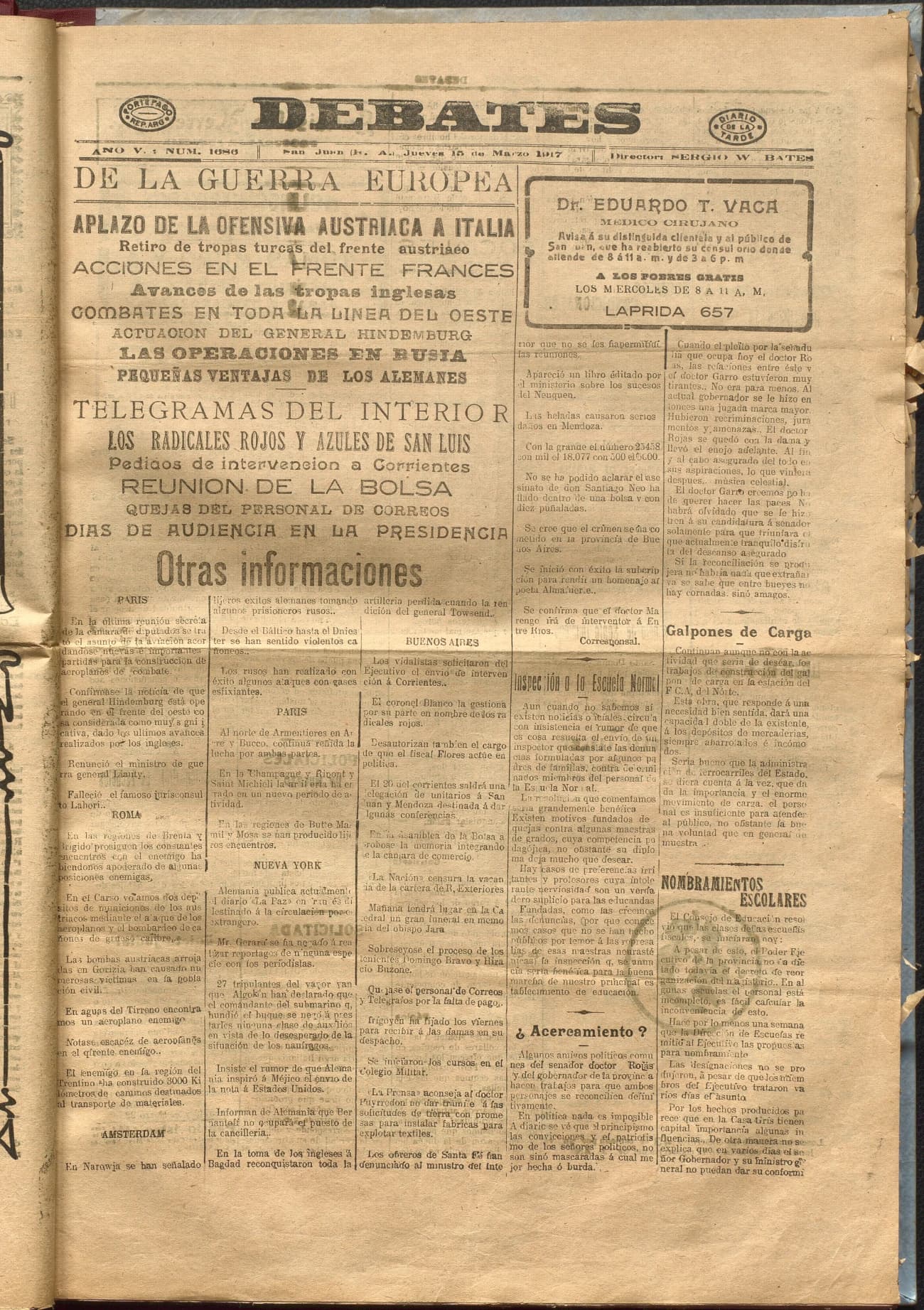 Portada · Diario Debates del 15 de marzo de 1917