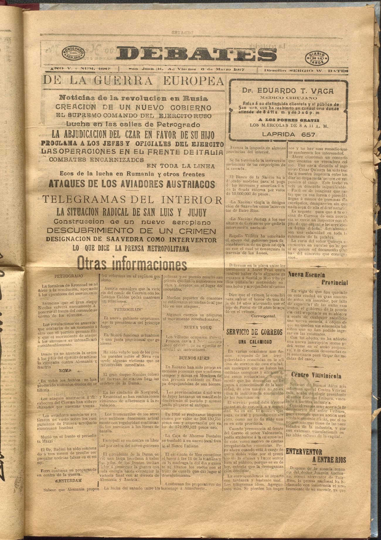 Portada · Diario Debates del 16 de marzo de 1917