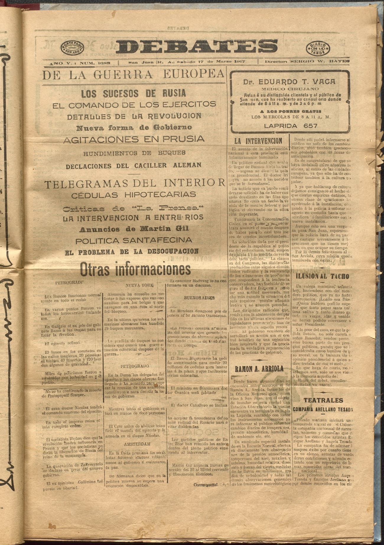 Portada · Diario Debates del 17 de marzo de 1917