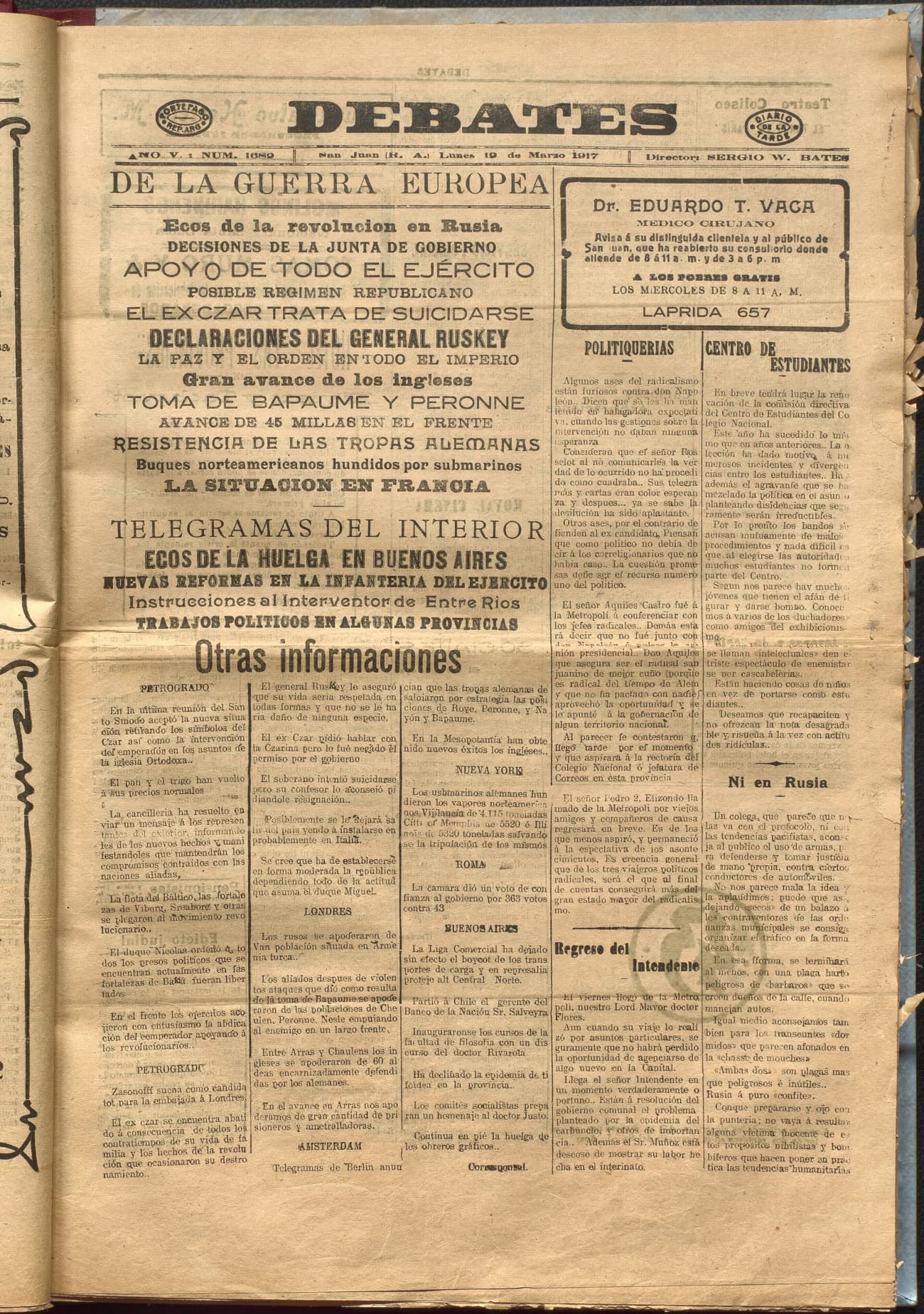 Portada · Diario Debates del 19 de marzo de 1917