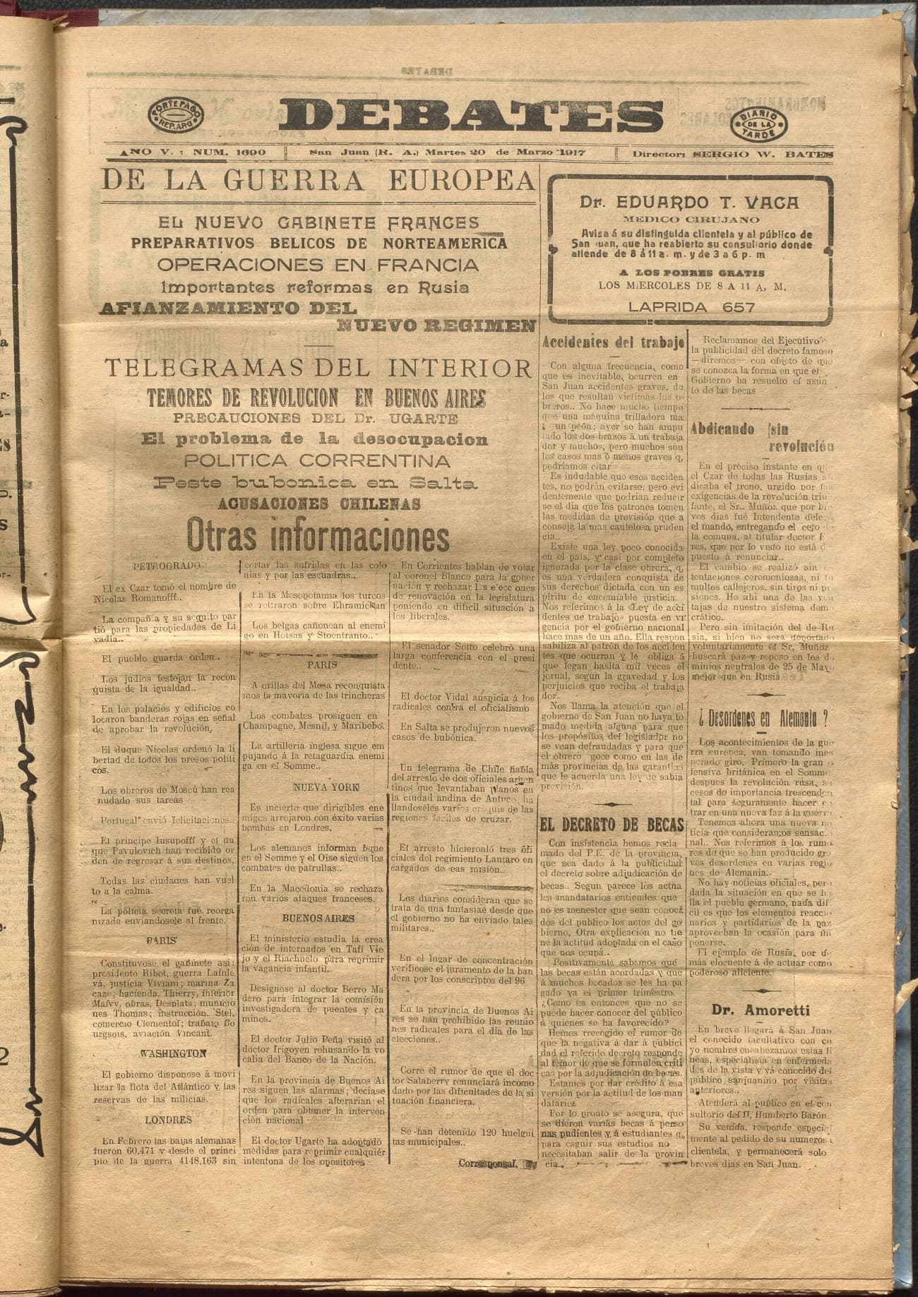 Portada · Diario Debates del 20 de marzo de 1917