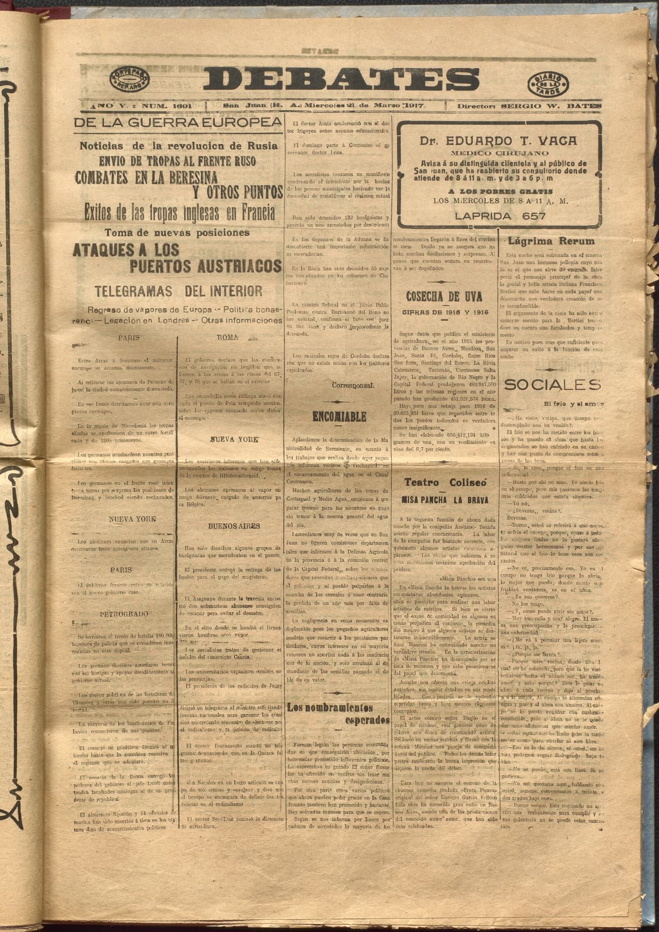 Portada · Diario Debates del 21 de marzo de 1917