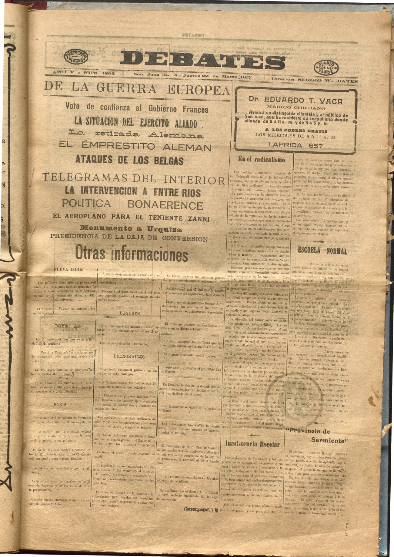 Portada · Diario Debates del 22 de marzo de 1917