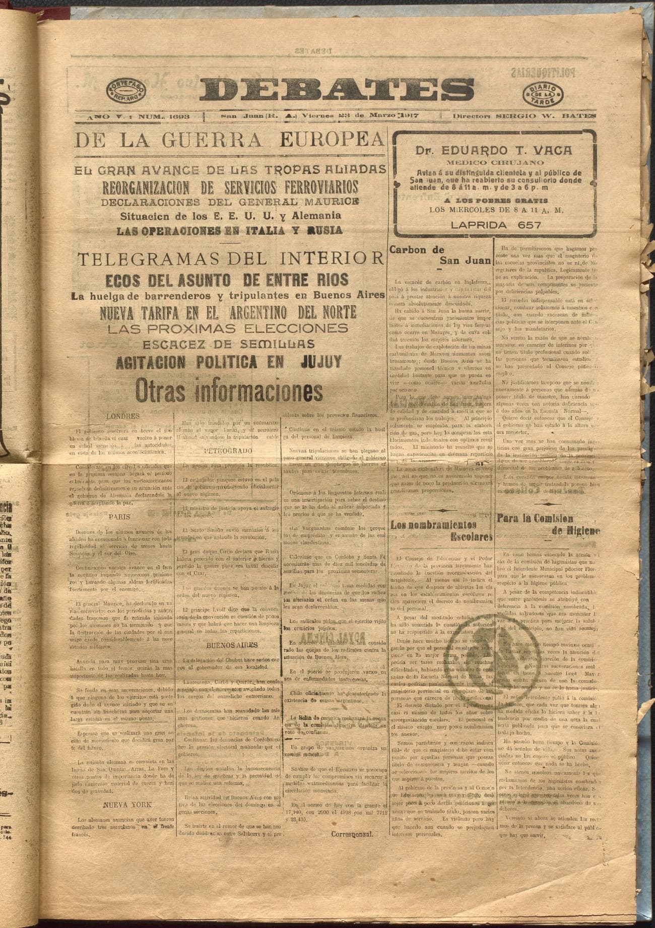 Portada · Diario Debates del 23 de marzo de 1917