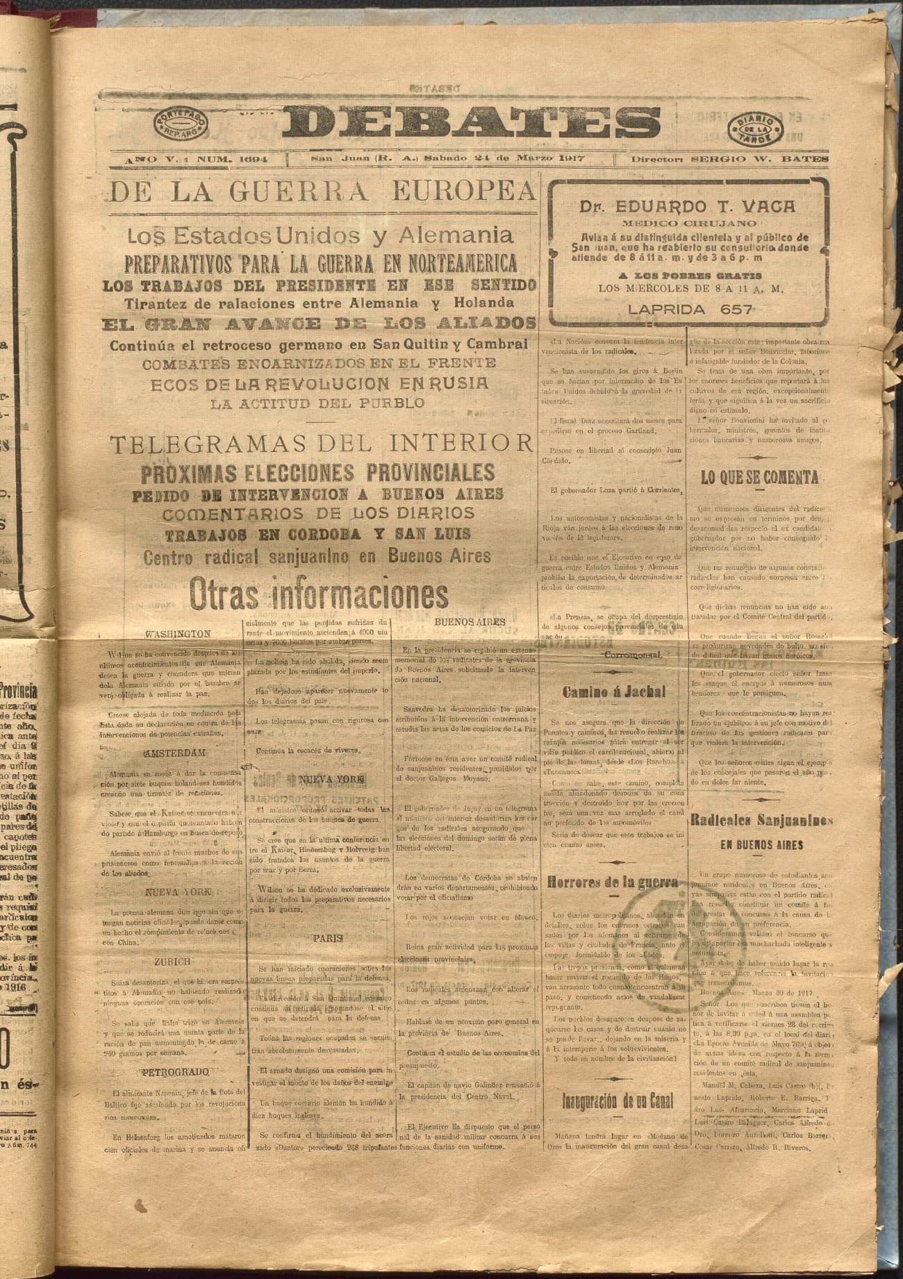 Portada · Diario Debates del 24 de marzo de 1917