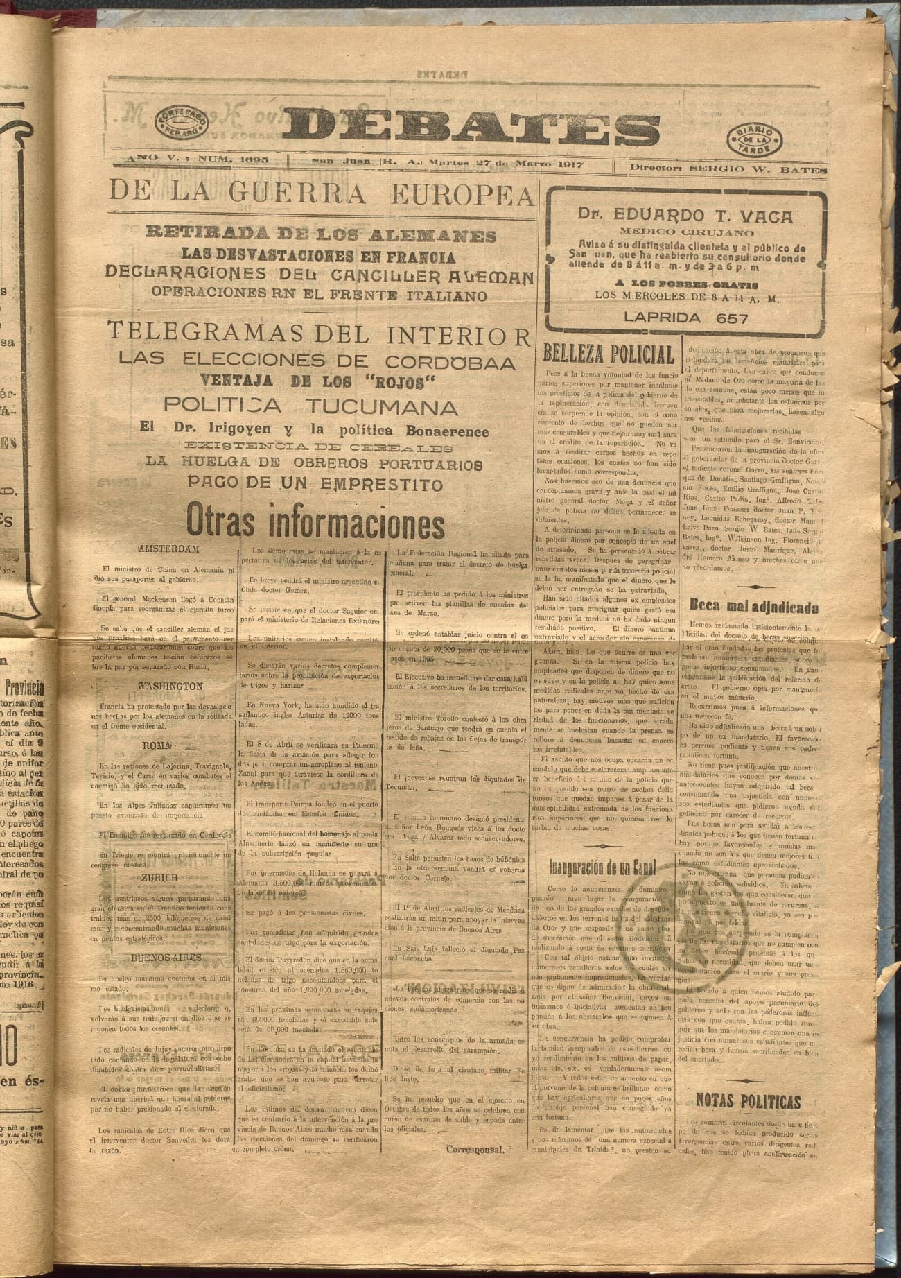 Portada · Diario Debates del 27 de marzo de 1917