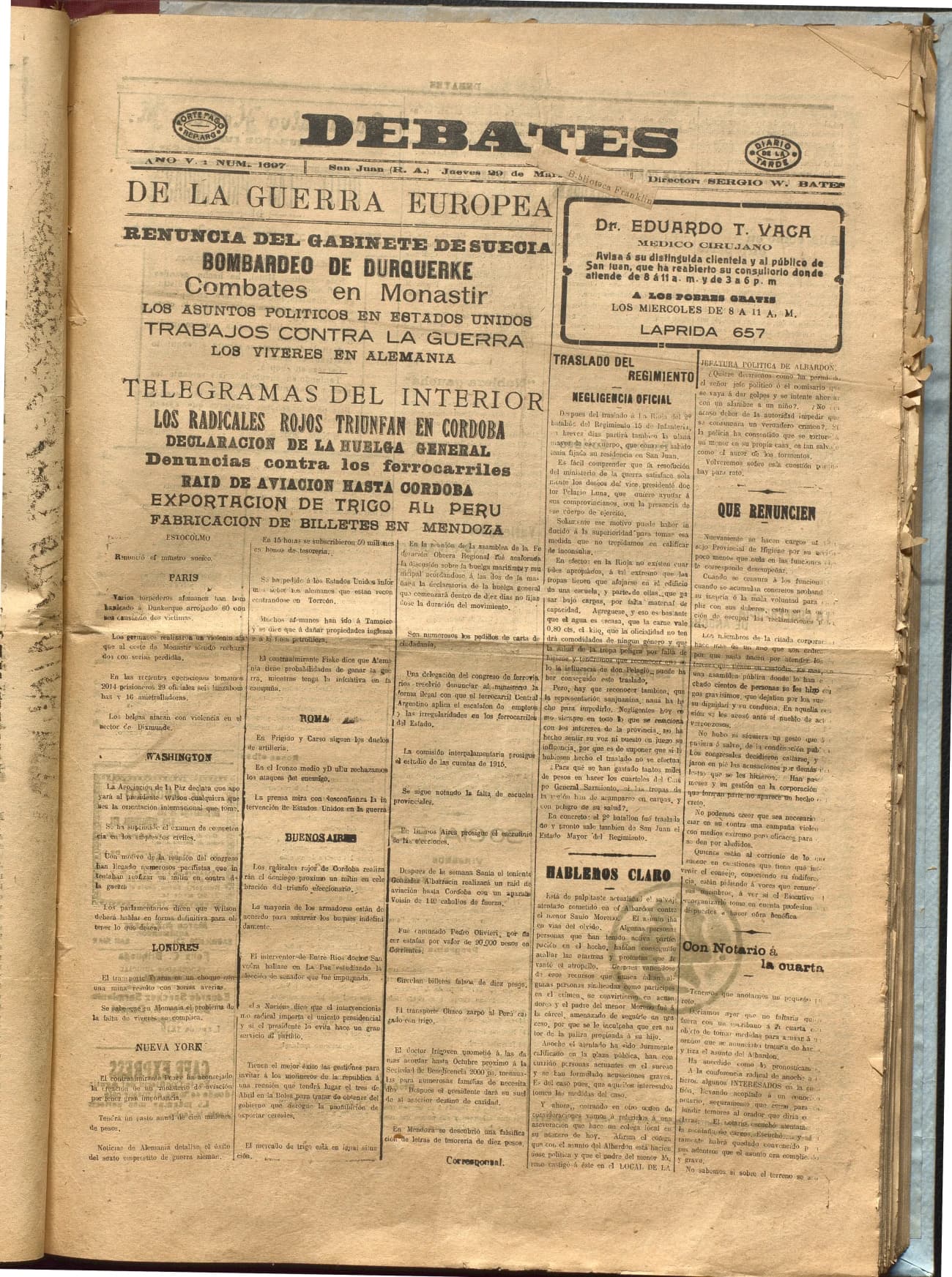 Portada · Diario Debates del 29 de marzo de 1917