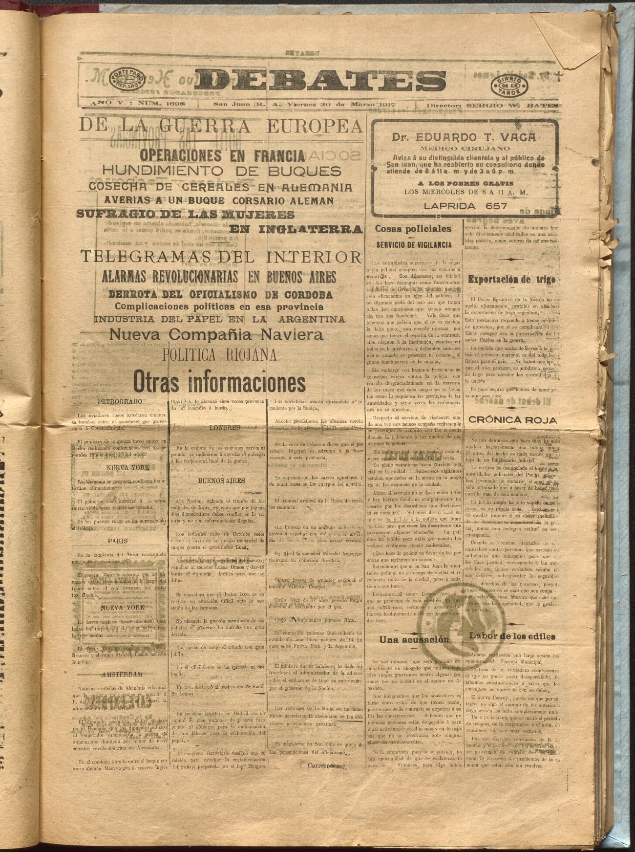 Portada · Diario Debates del 30 de marzo de 1917