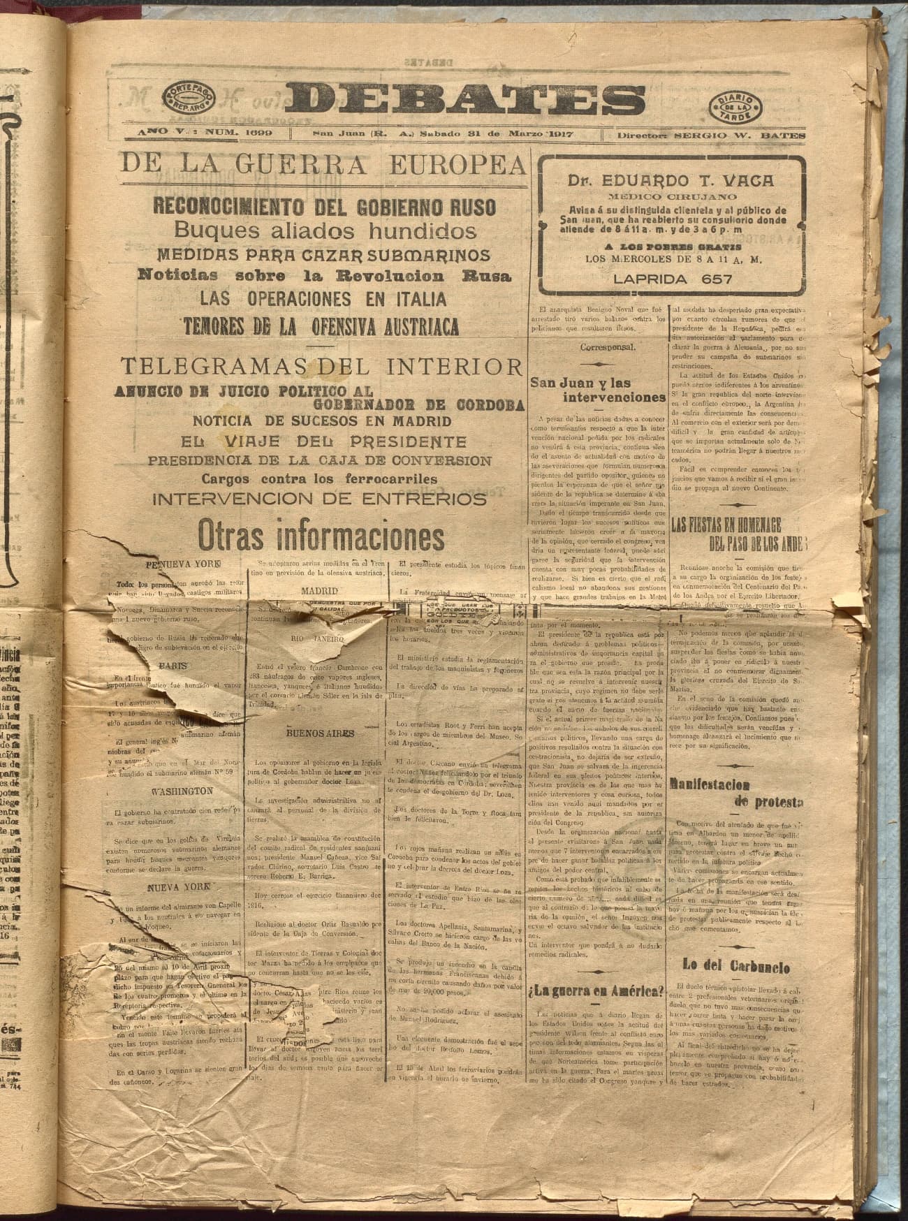 Portada · Diario Debates del 31 de marzo de 1917