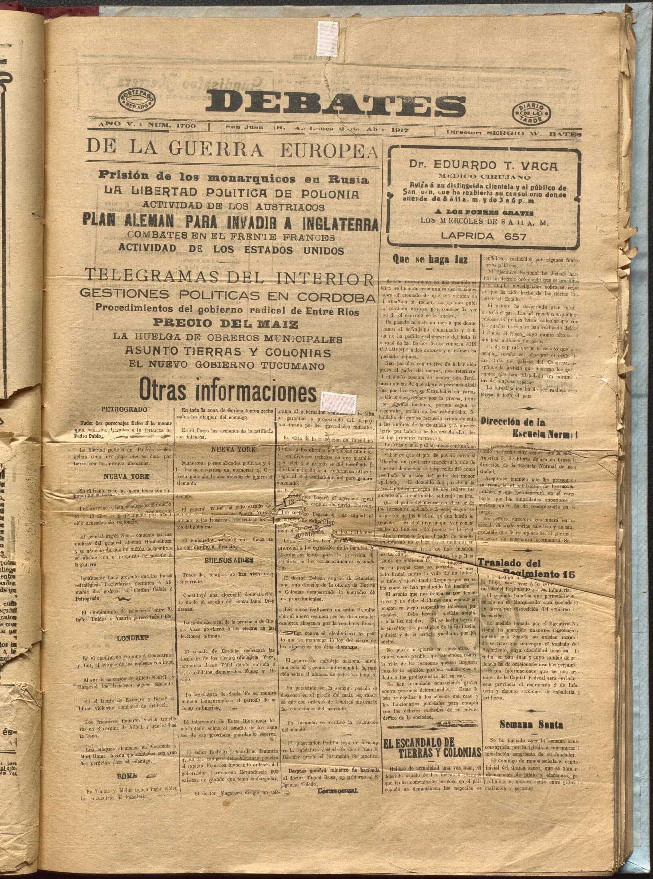 Portada · Diario Debates del 2 de abril de 1917