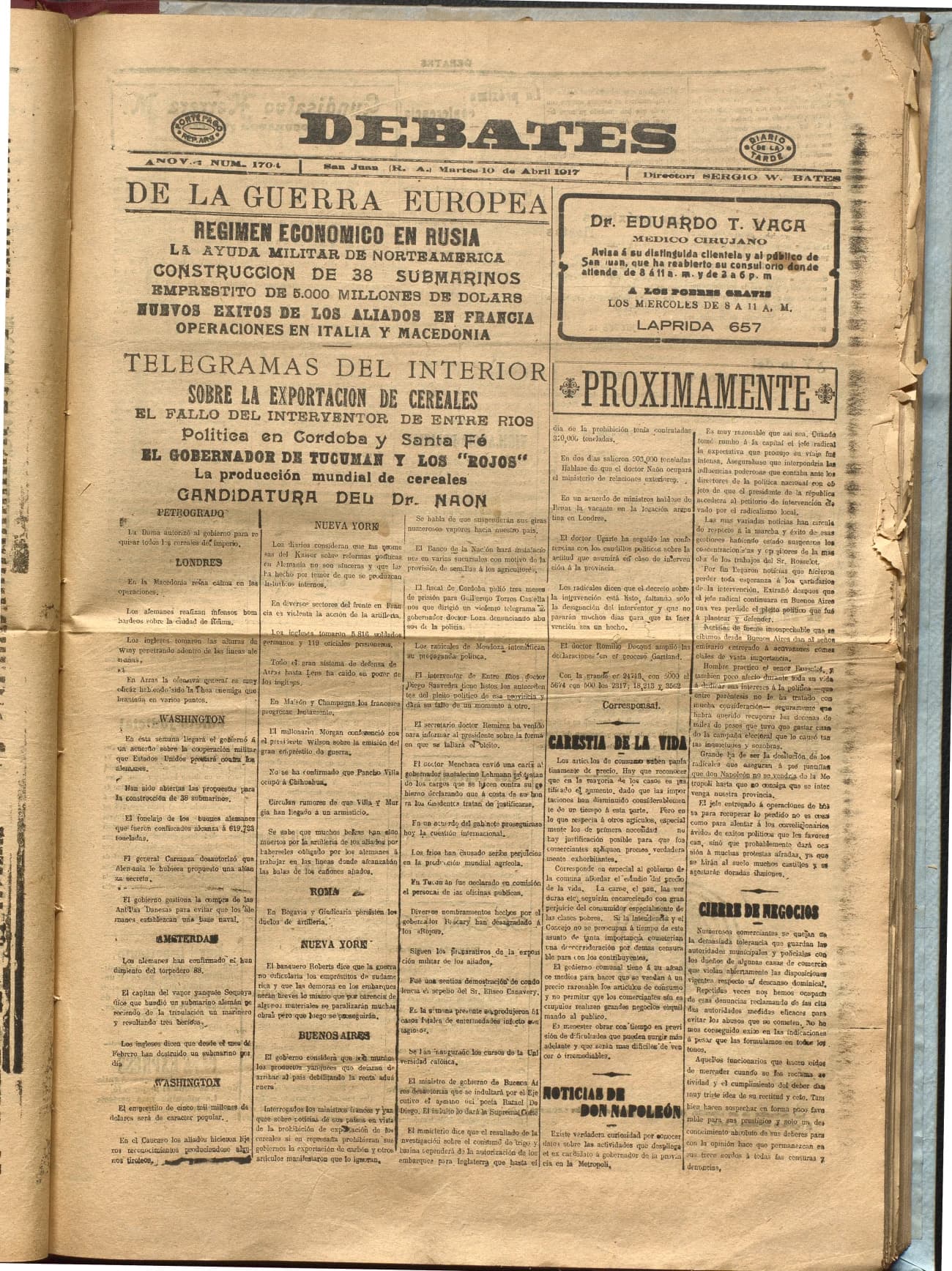 Portada · Diario Debates del 10 de abril de 1917