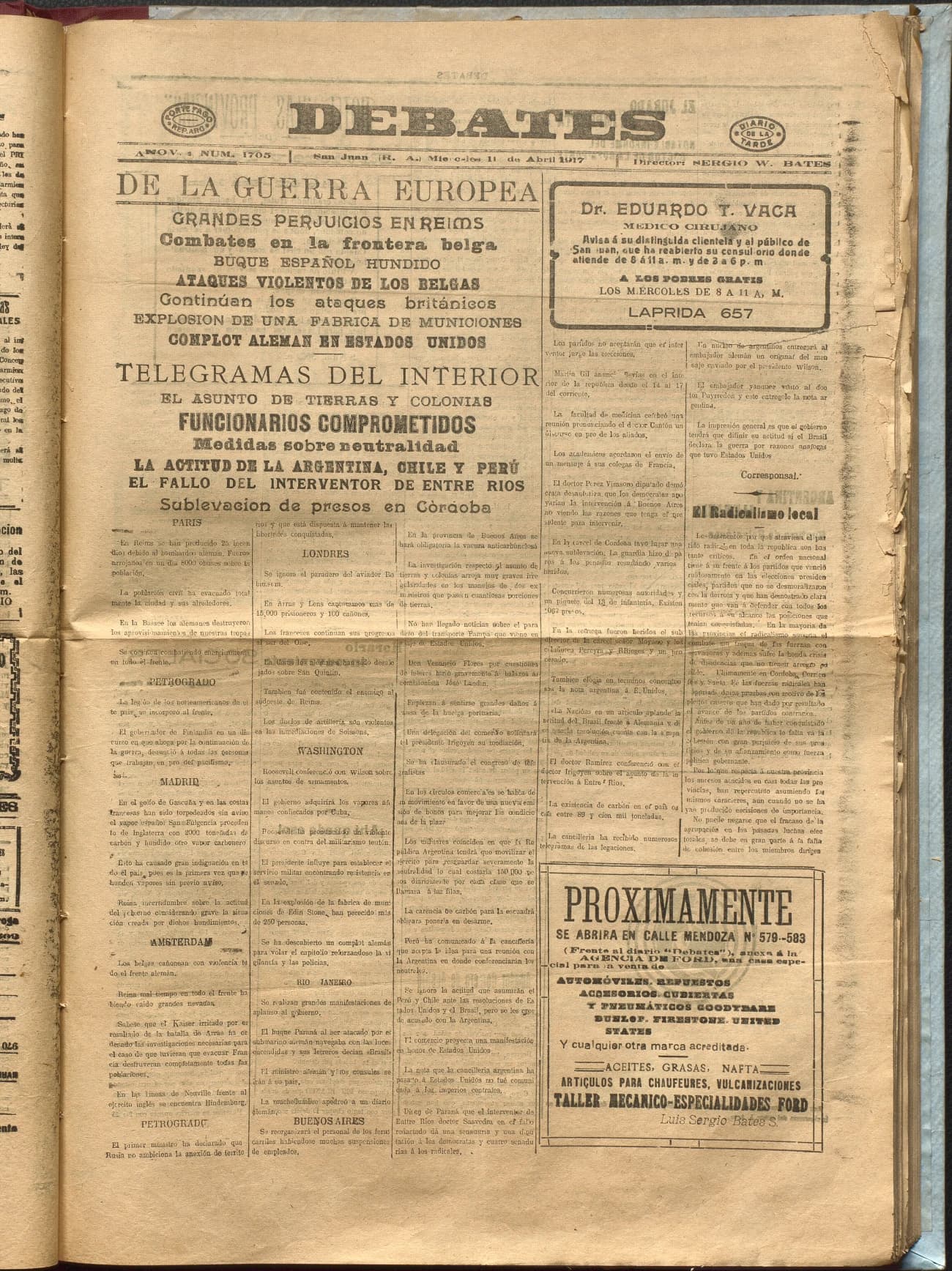 Portada · Diario Debates del 11 de abril de 1917