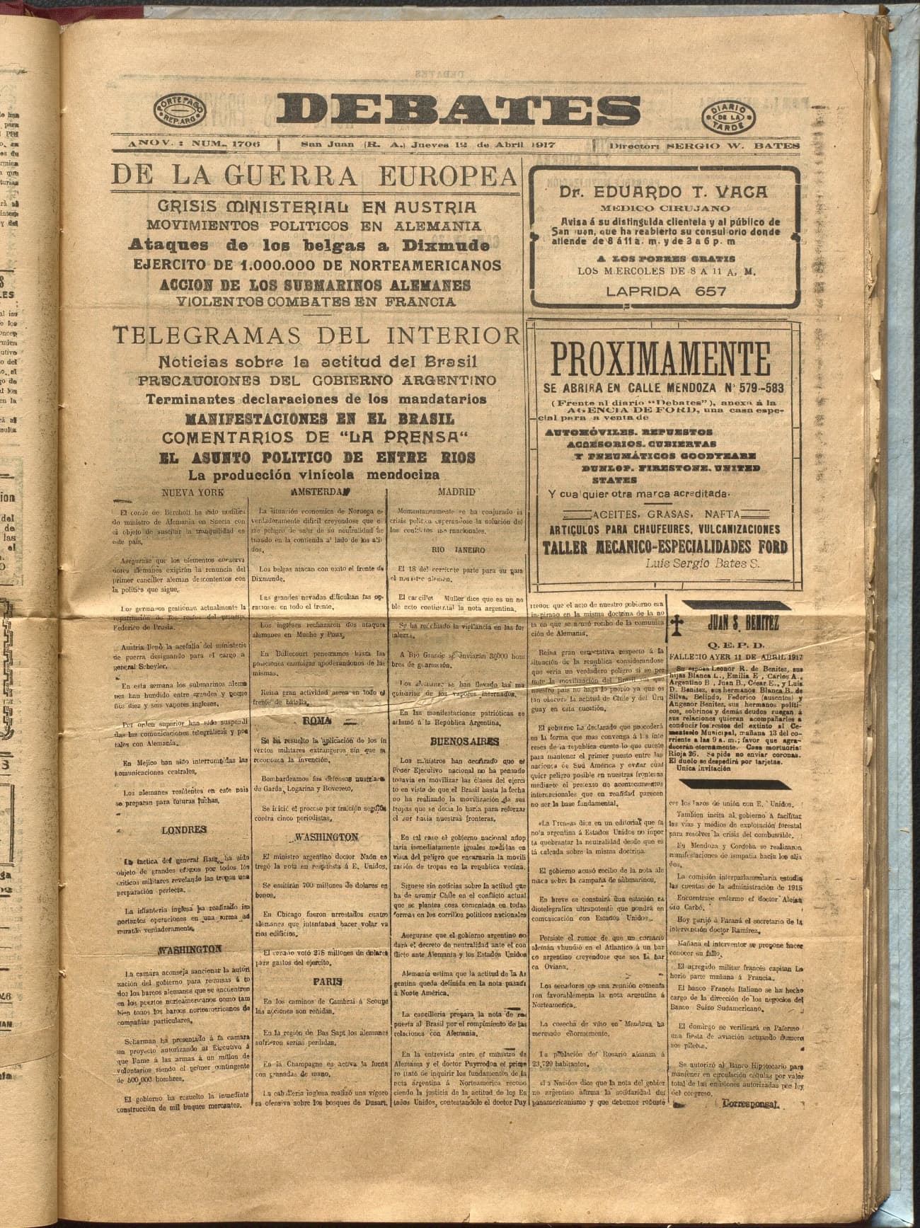 Portada · Diario Debates del 12 de abril de 1917