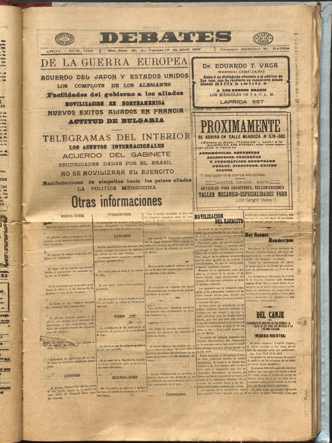 Portada · Diario Debates del 13 de abril de 1917