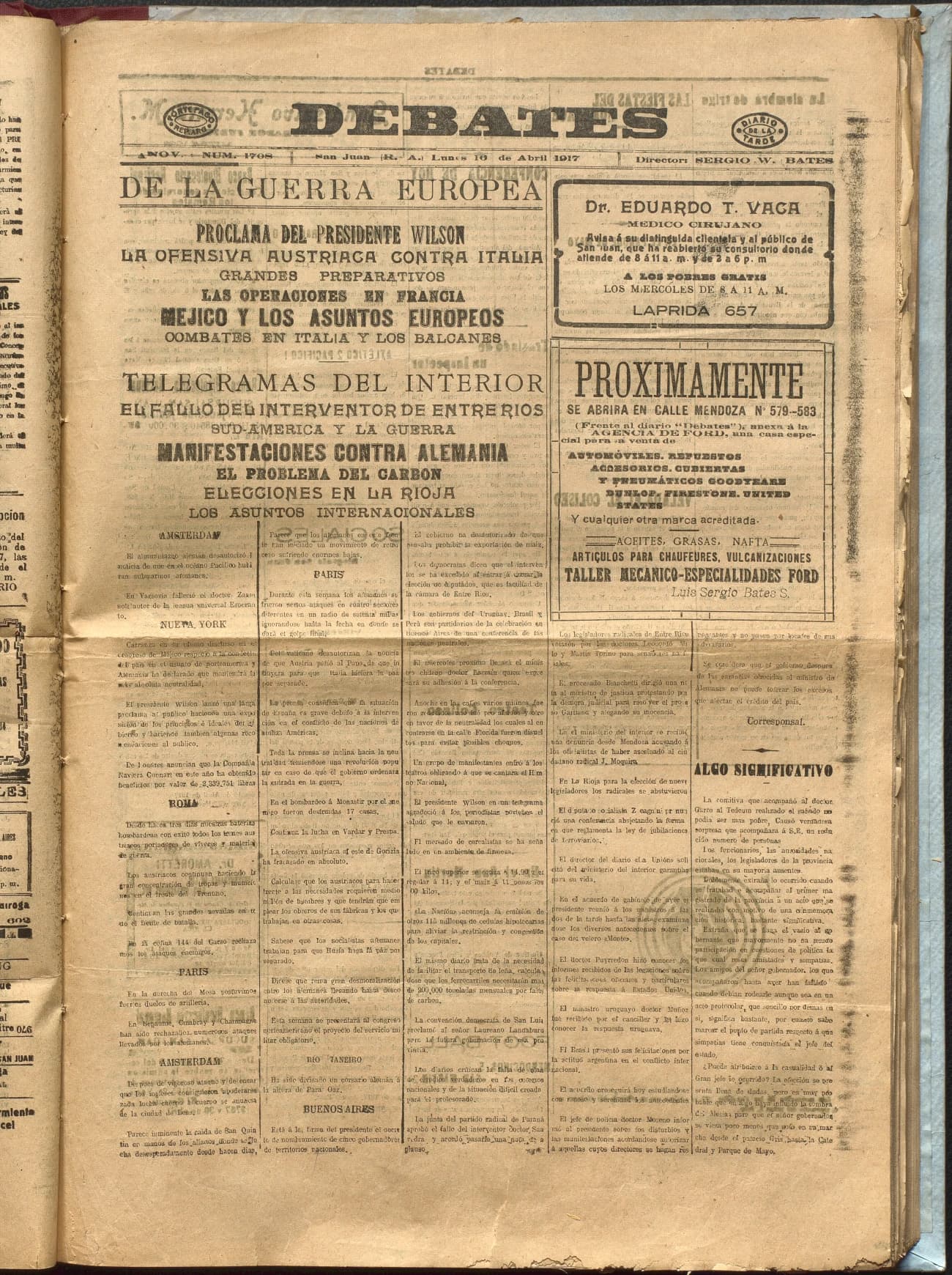 Portada · Diario Debates del 16 de abril de 1917