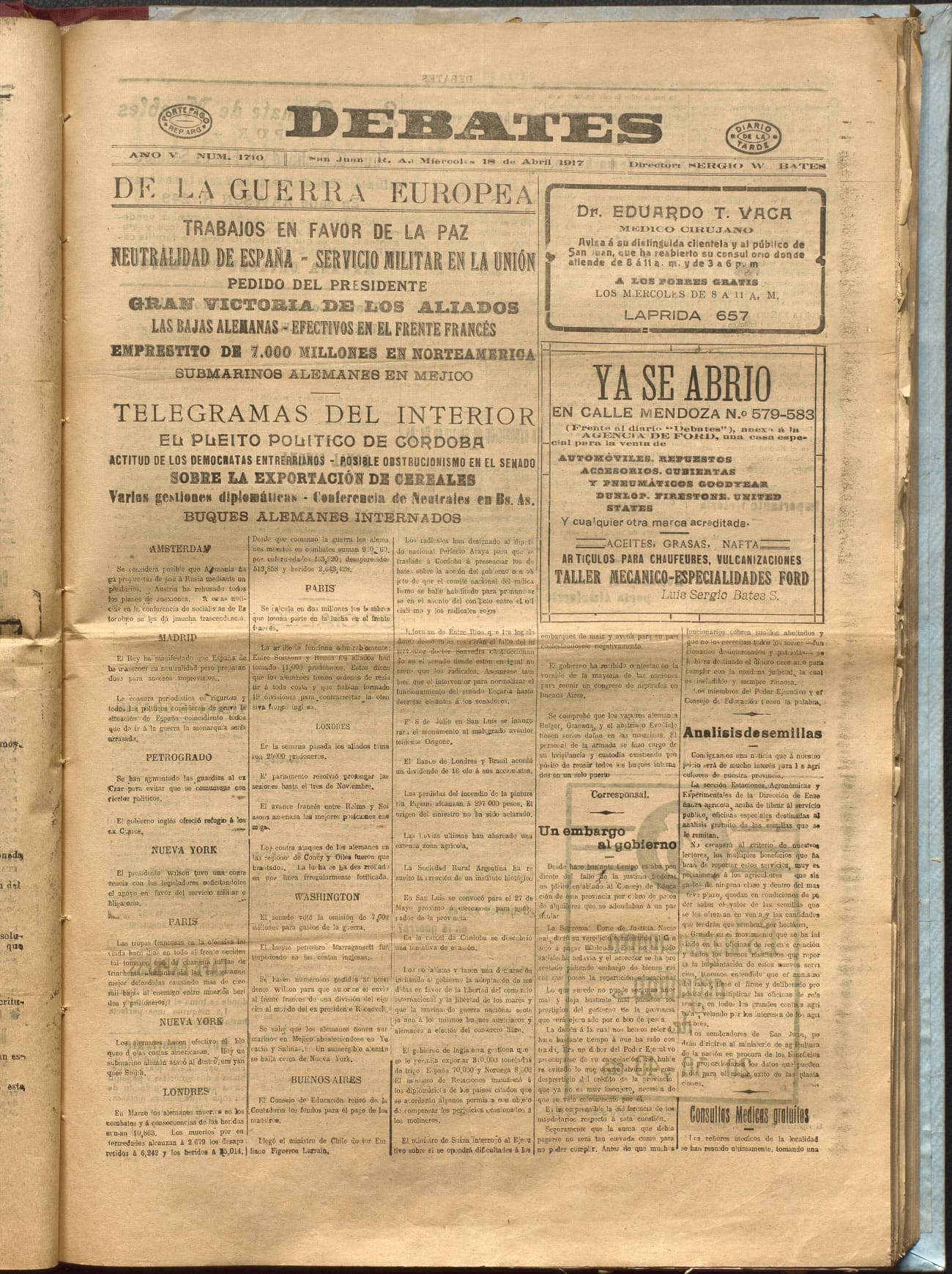 Portada · Diario Debates del 18 de abril de 1917