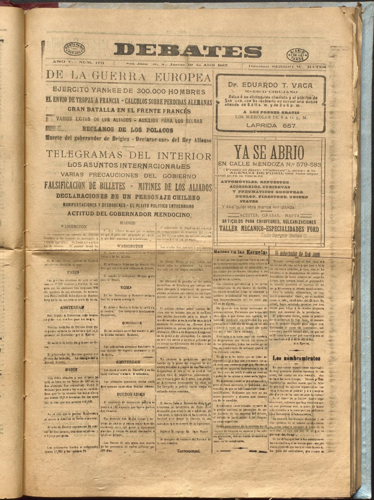 Portada · Diario Debates del 19 de abril de 1917