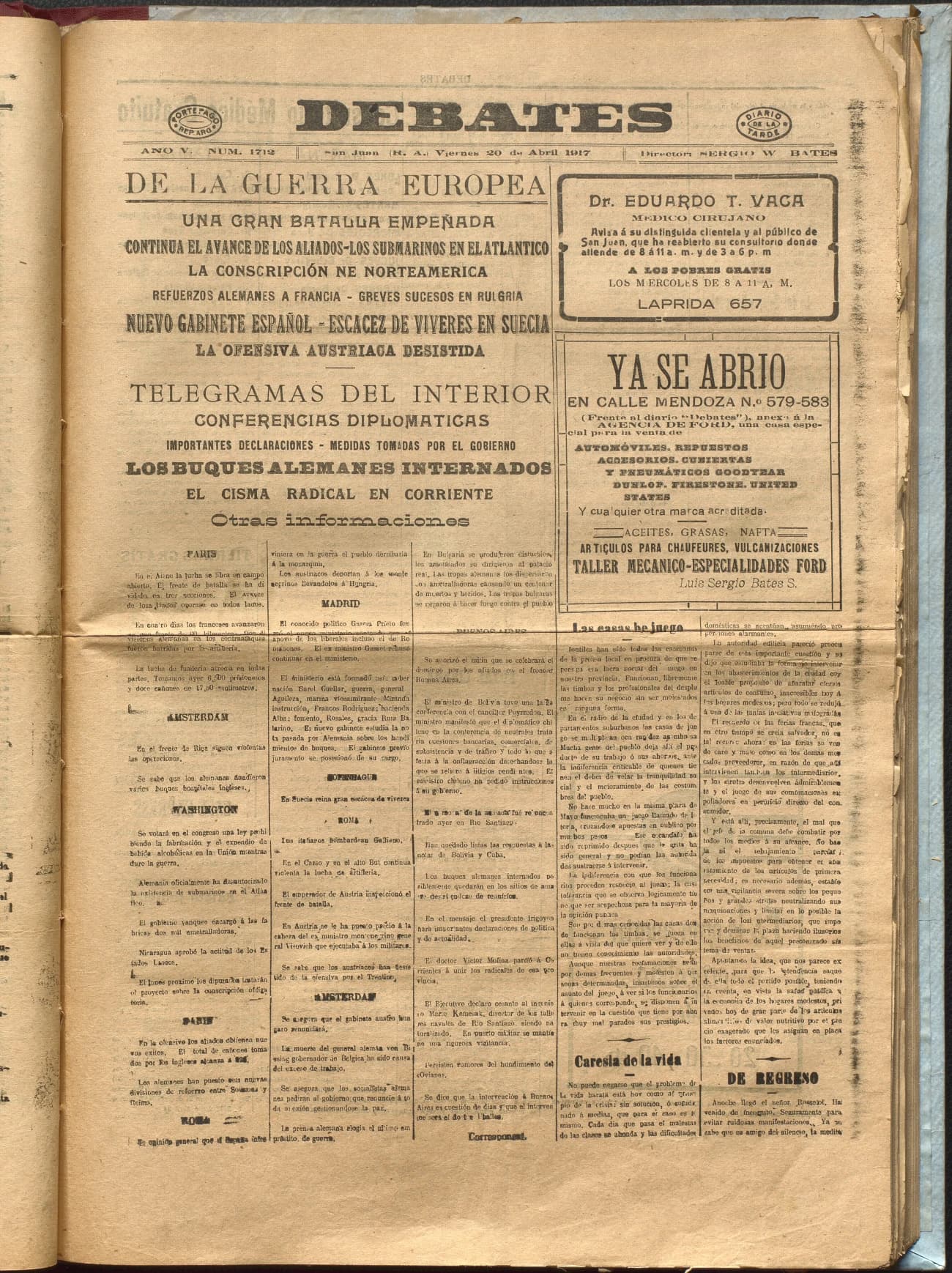 Portada · Diario Debates del 20 de abril de 1917