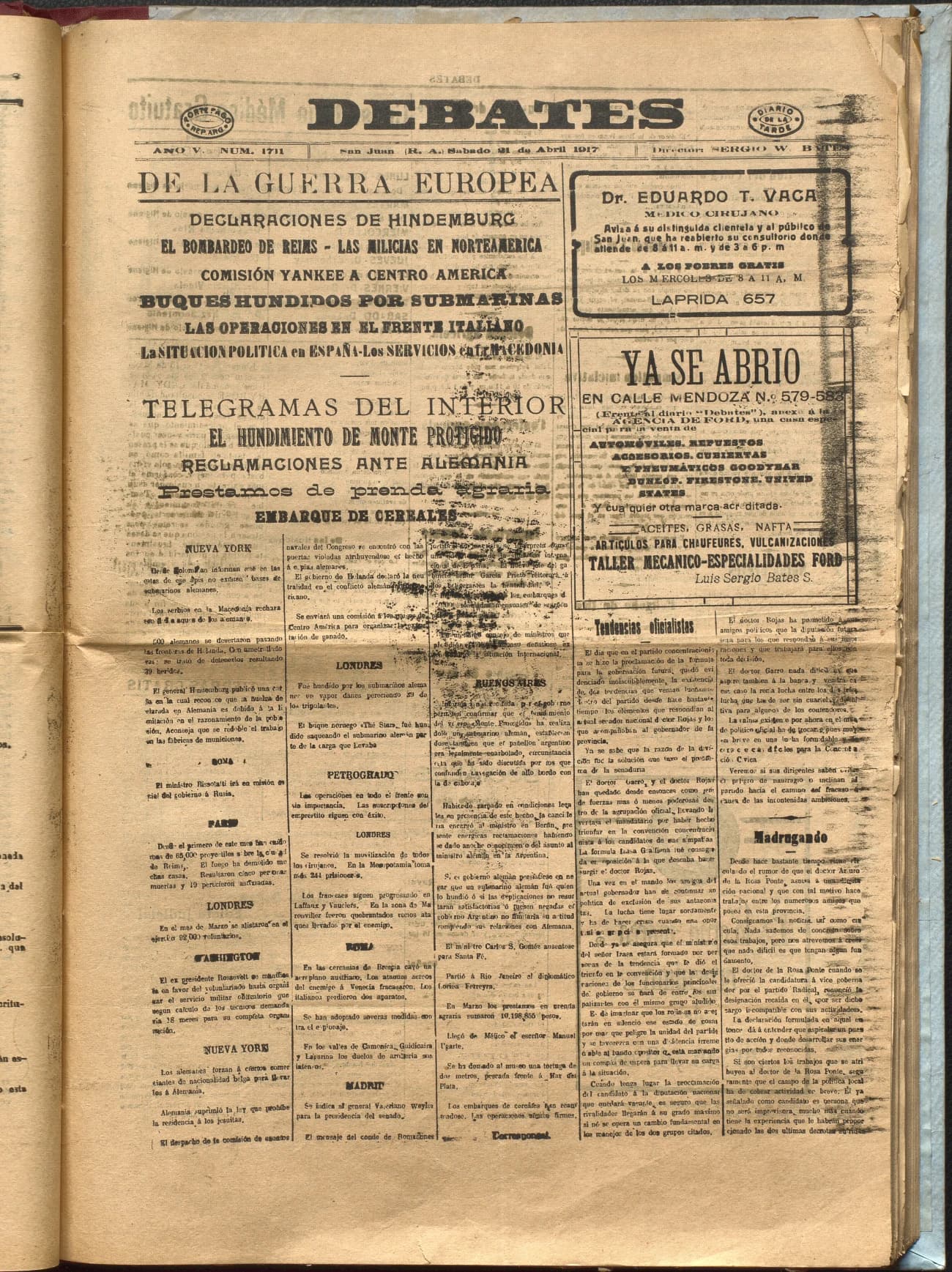 Portada · Diario Debates del 21 de abril de 1917