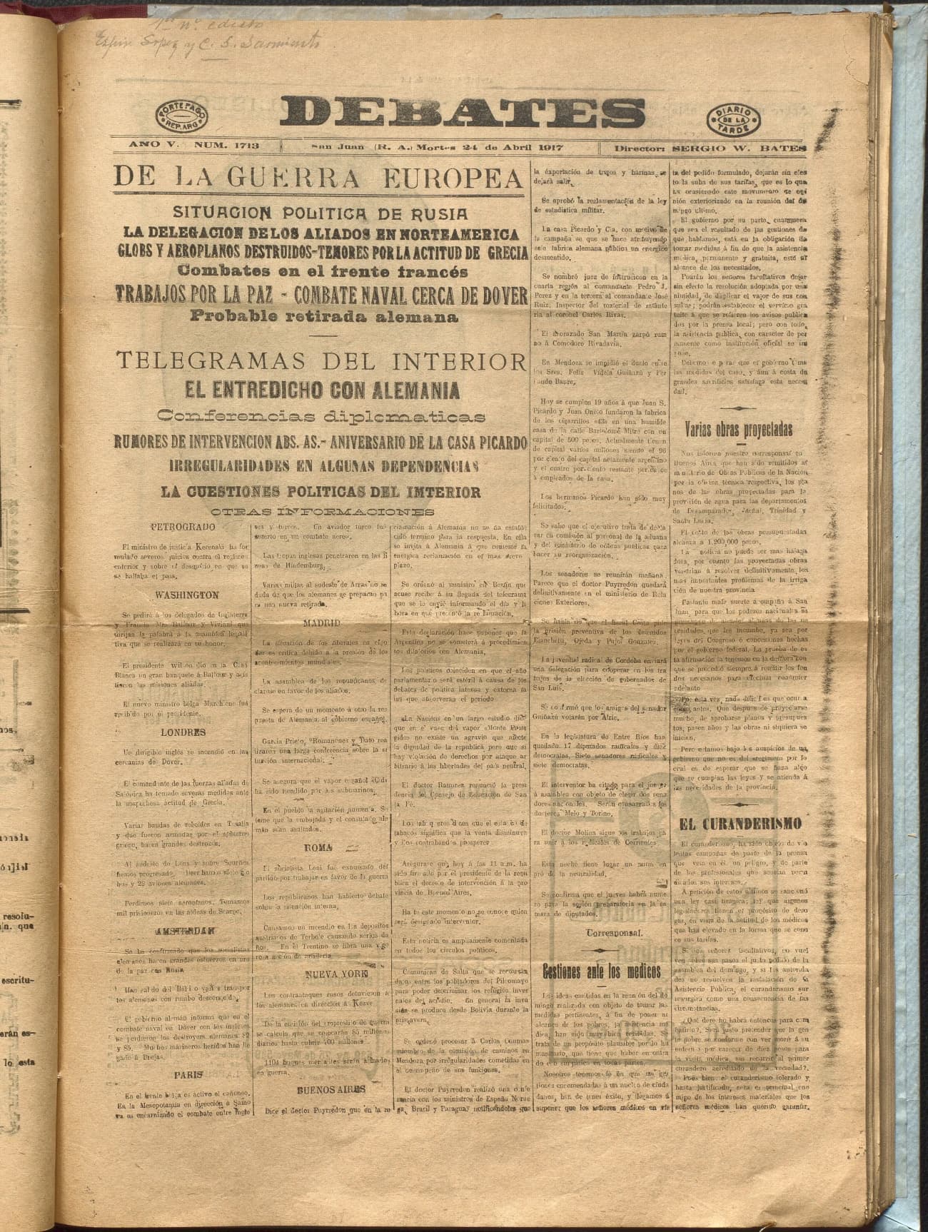 Portada · Diario Debates del 24 de abril de 1917