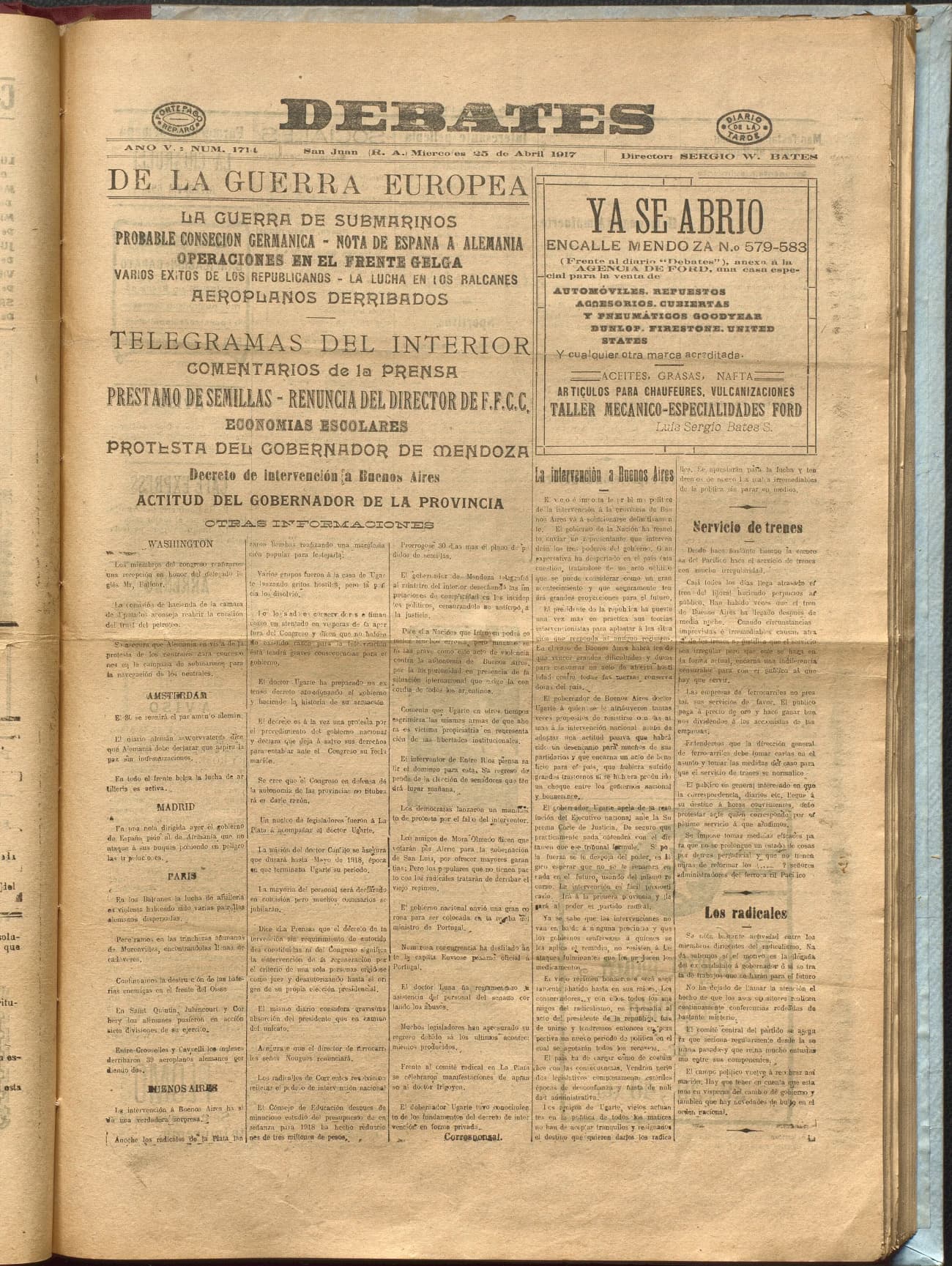 Portada · Diario Debates del 25 de abril de 1917
