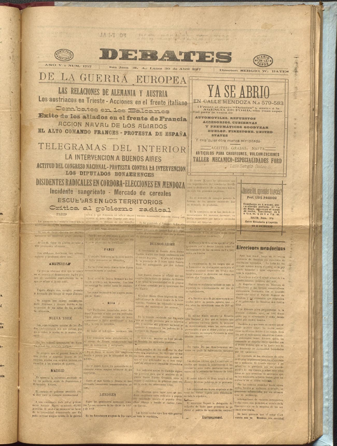 Portada · Diario Debates del 30 de abril de 1917