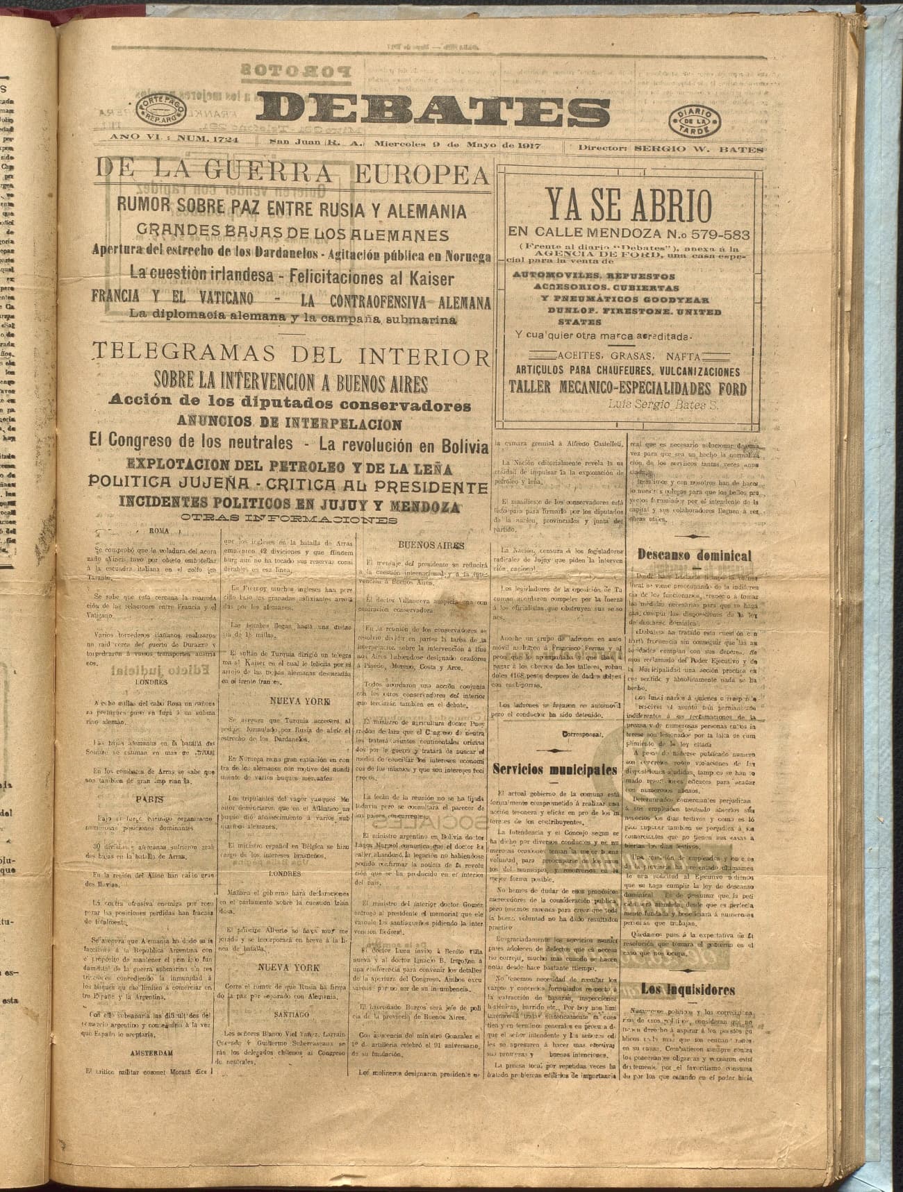 Portada · Diario Debates del 9 de mayo de 1917