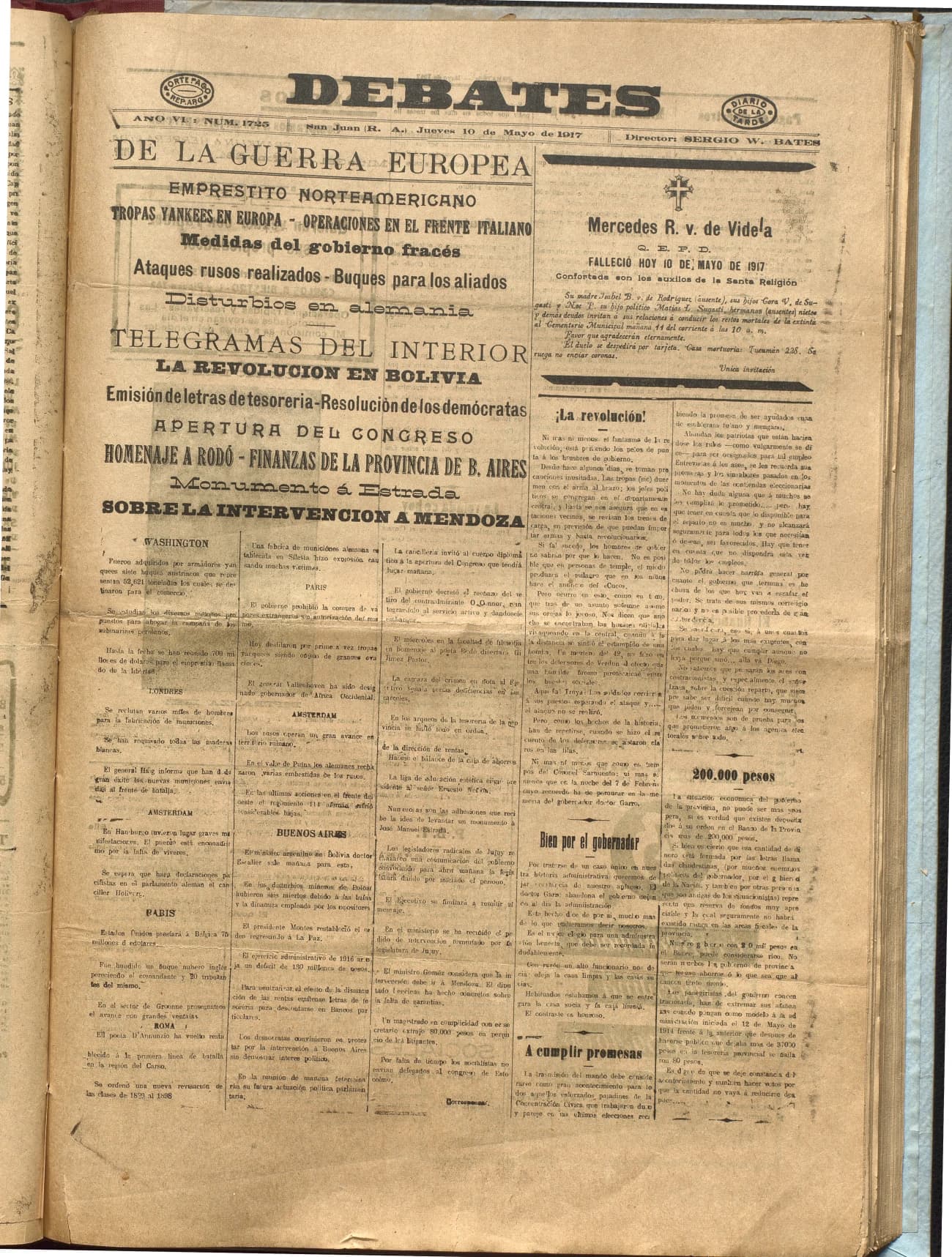 Portada · Diario Debates del 10 de mayo de 1917
