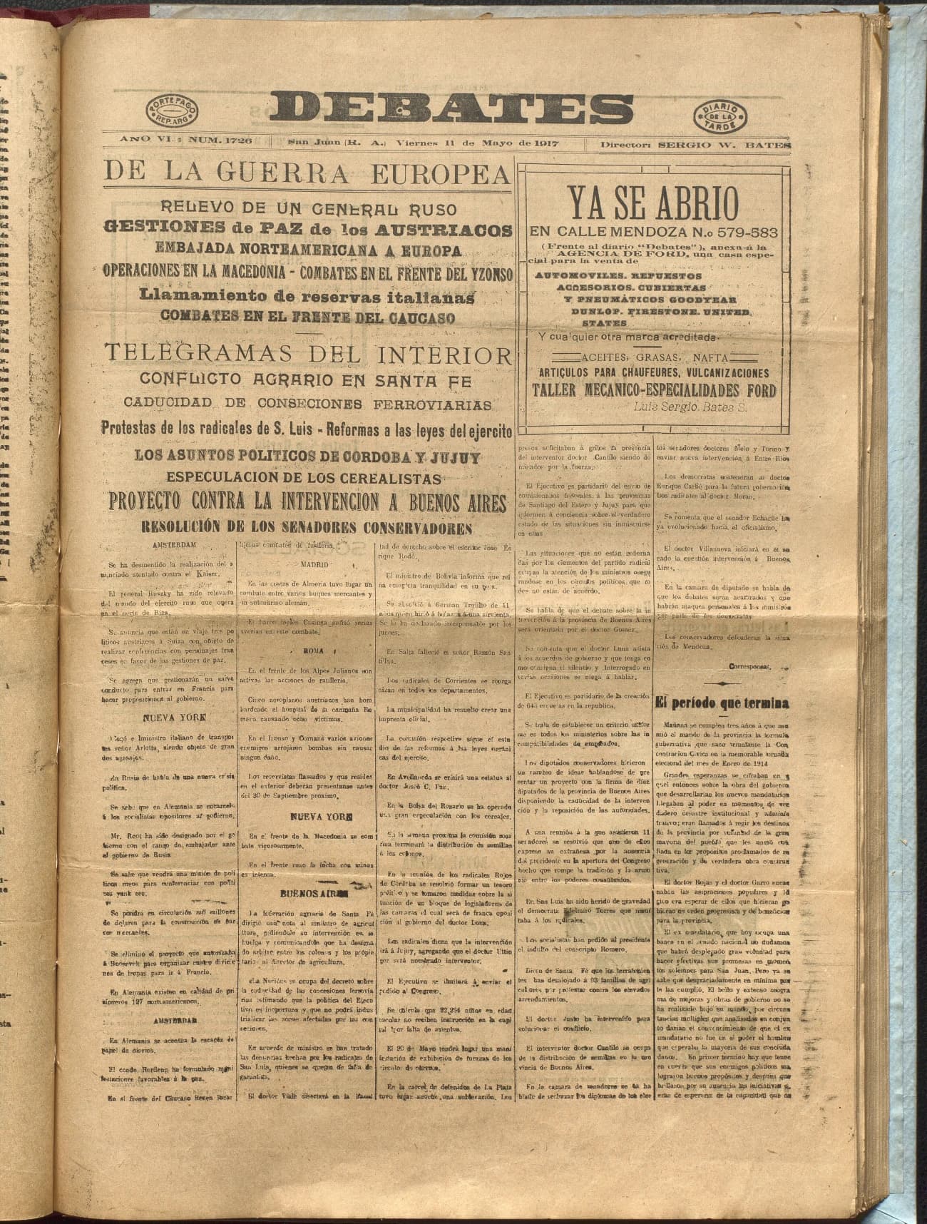 Portada · Diario Debates del 11 de mayo de 1917