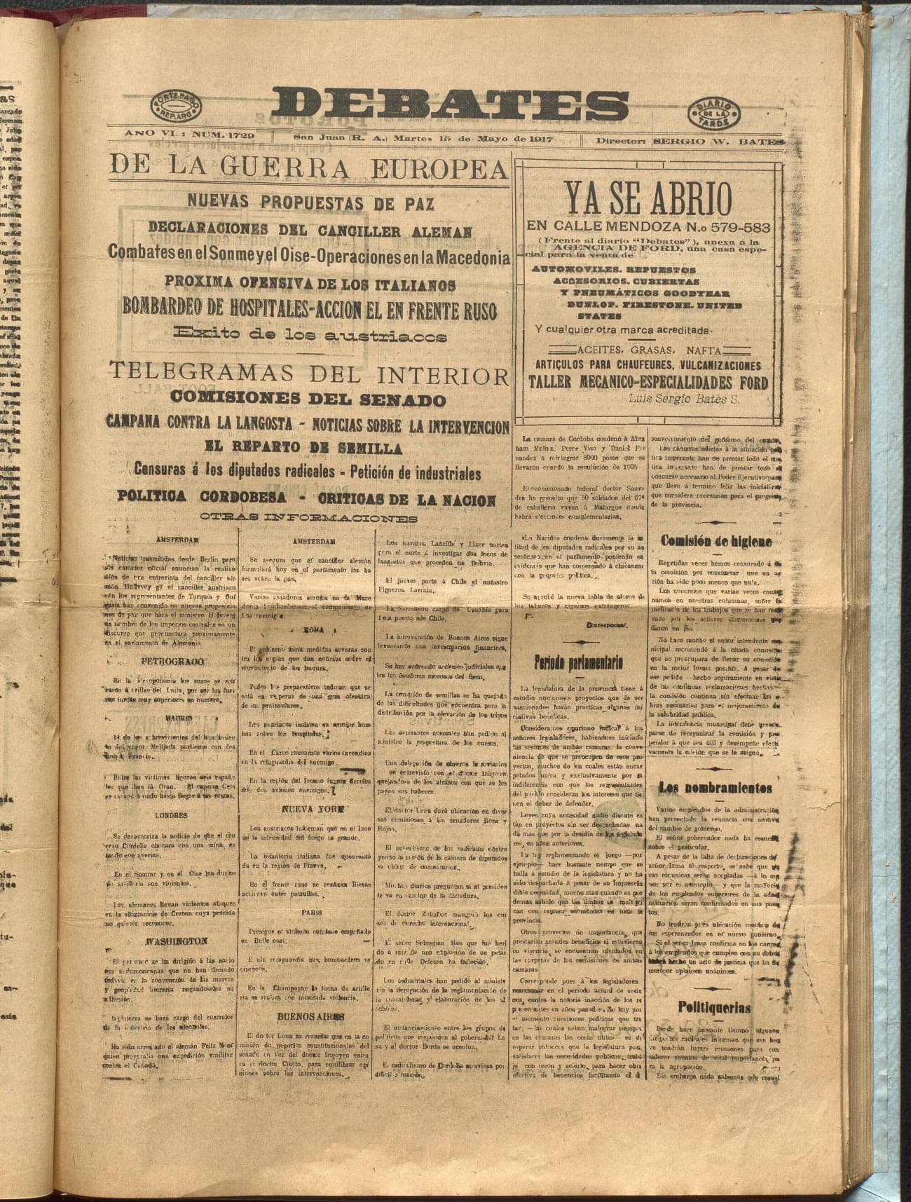 Portada · Diario Debates del 15 de mayo de 1917
