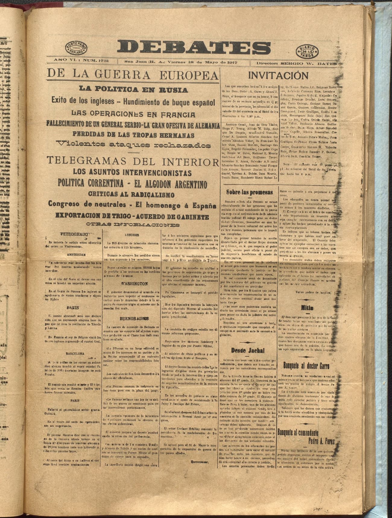 Portada · Diario Debates del 18 de mayo de 1917