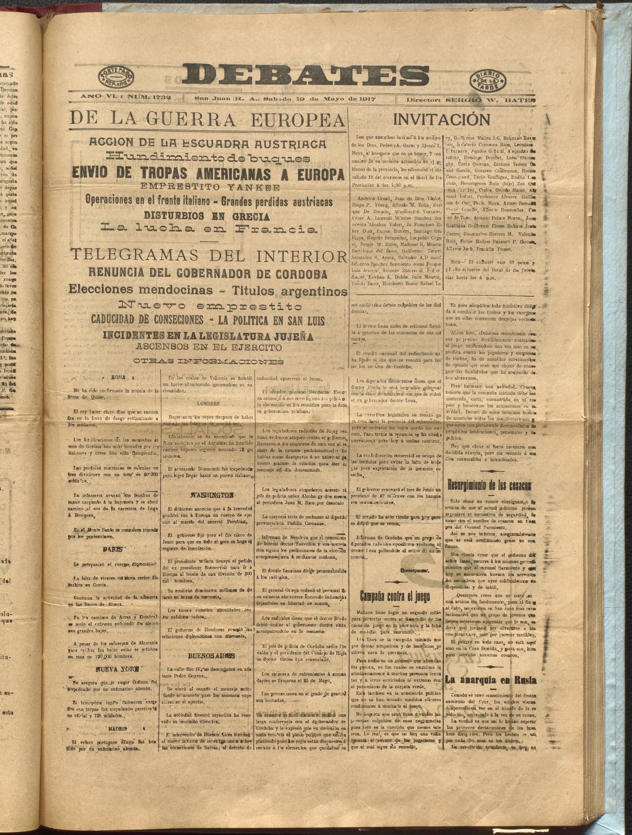 Portada · Diario Debates del 19 de mayo de 1917