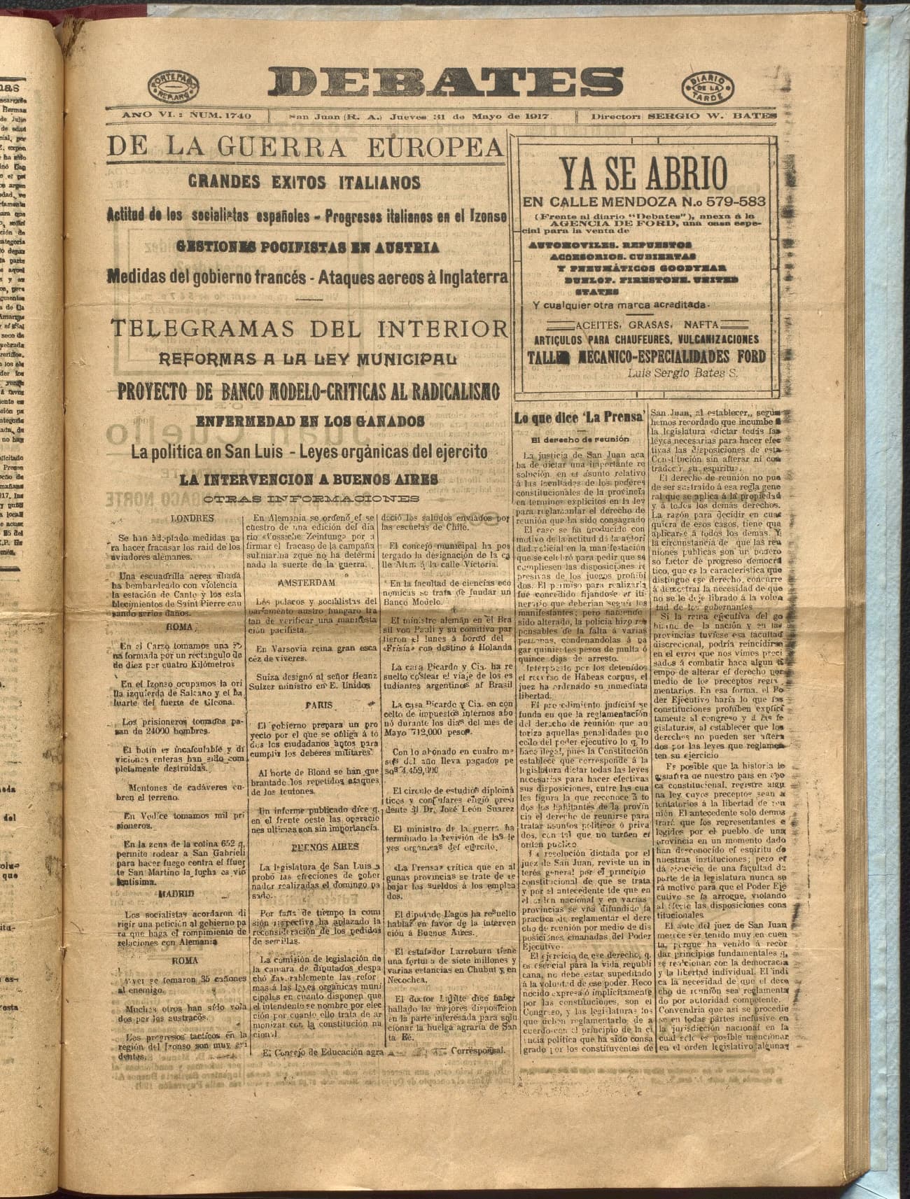Portada · Diario Debates del 31 de mayo de 1917