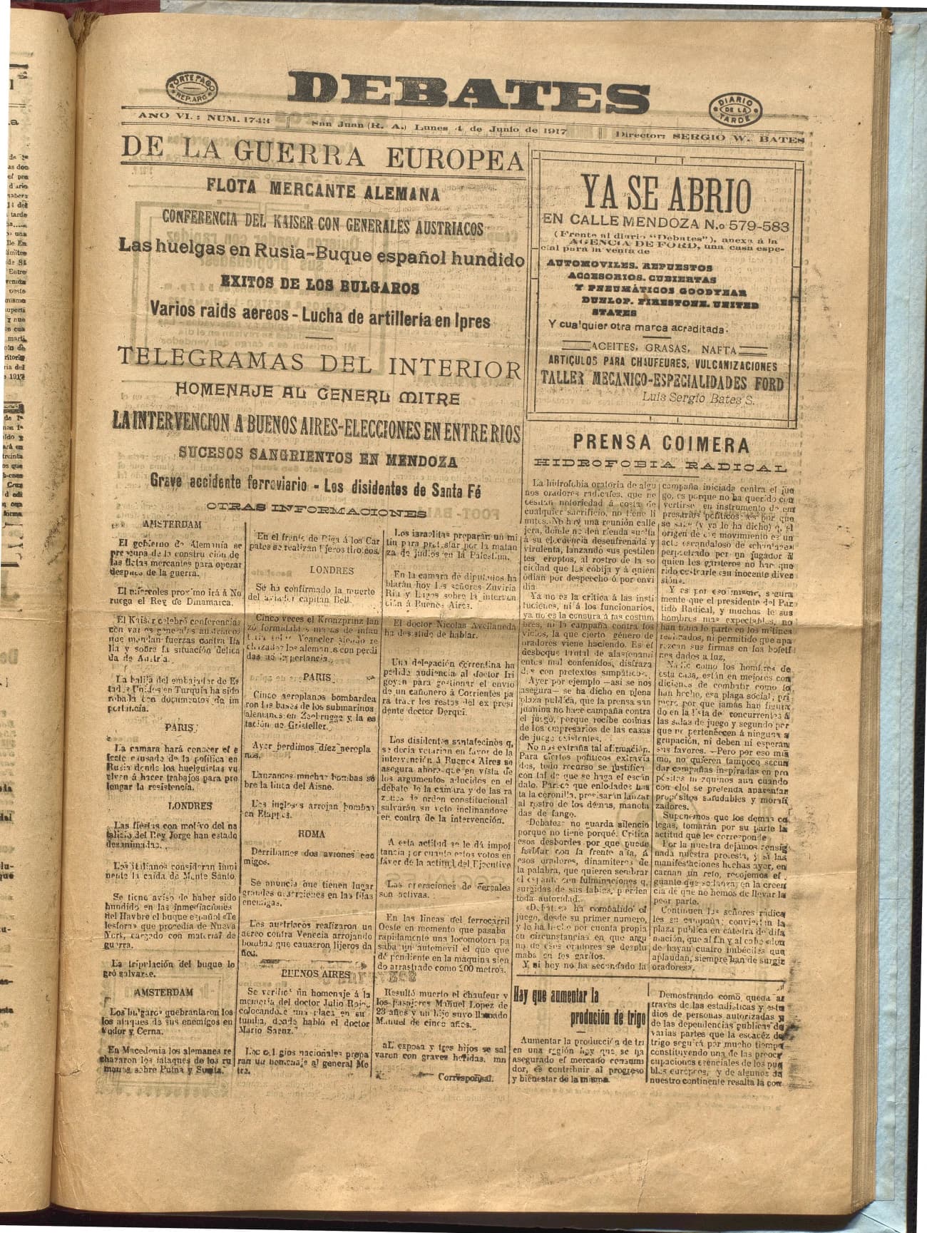 Portada · Diario Debates del 4 de junio de 1917