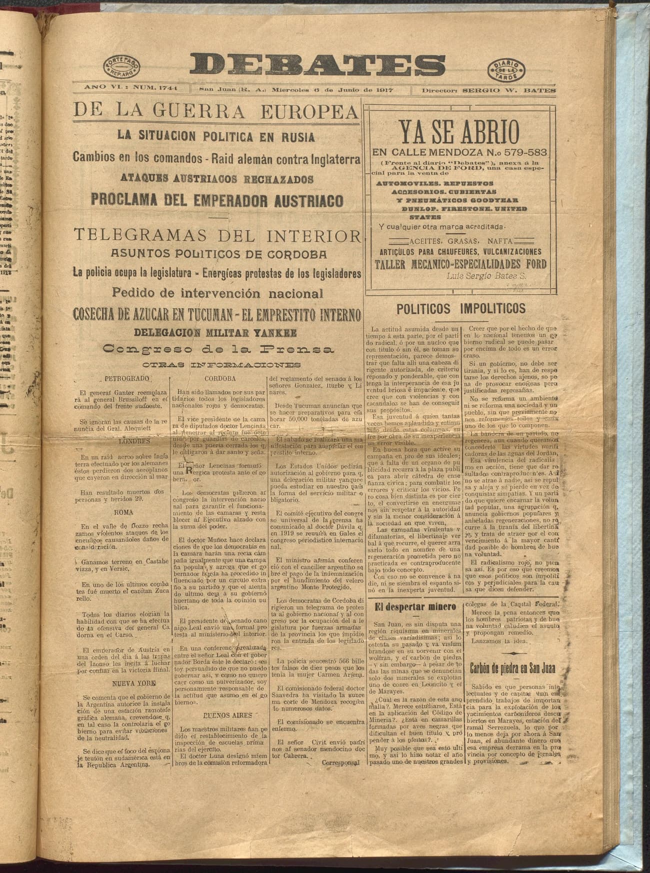 Portada · Diario Debates del 6 de junio de 1917
