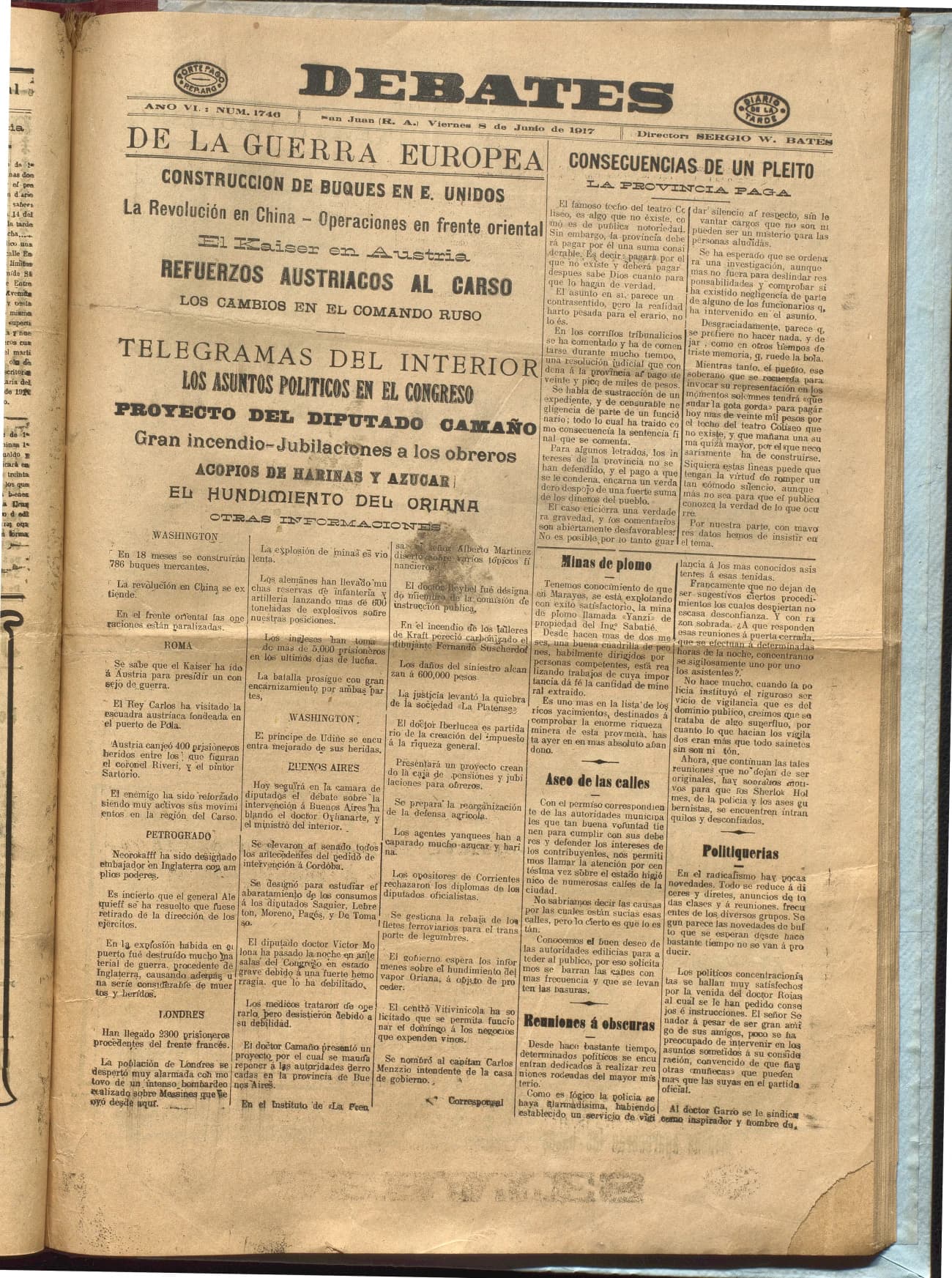 Portada · Diario Debates del 8 de junio de 1917