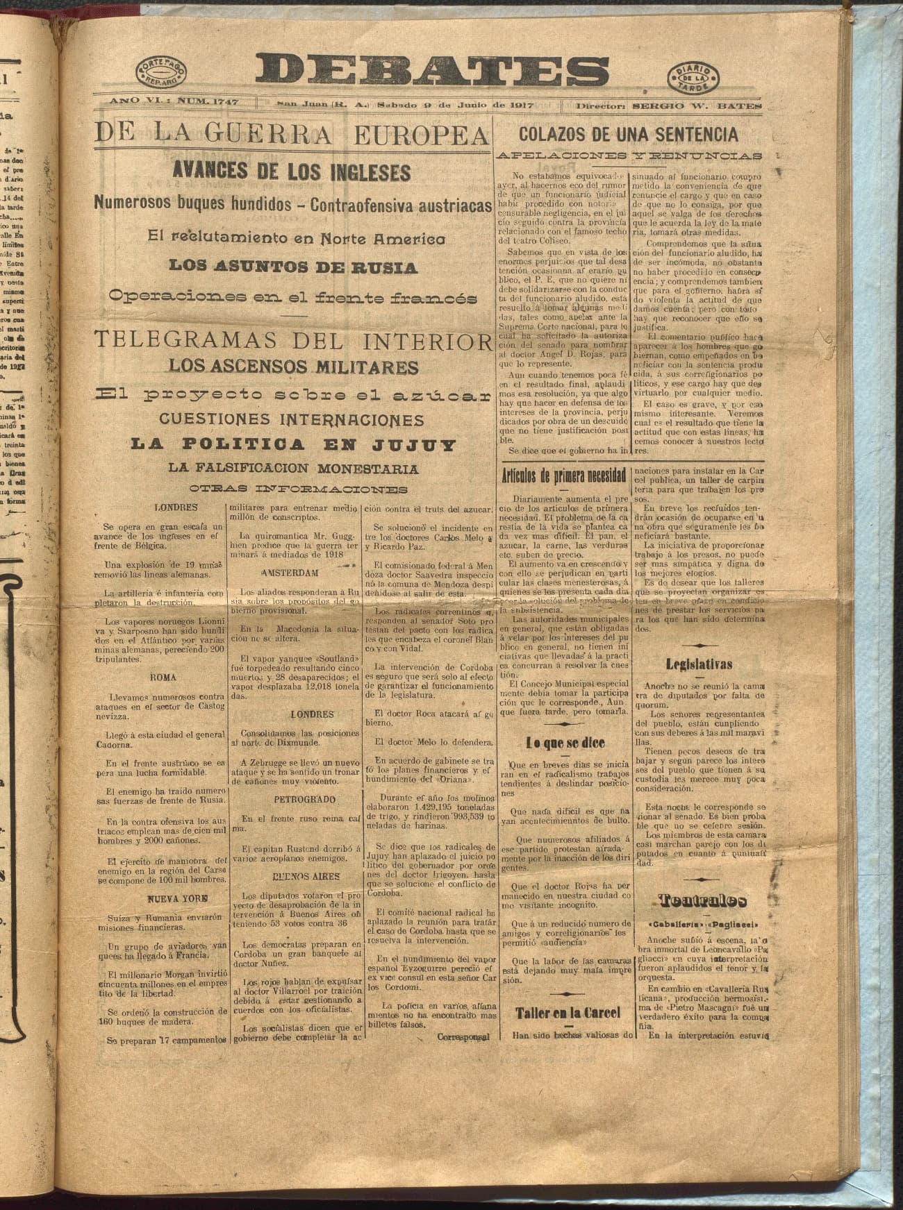 Portada · Diario Debates del 9 de junio de 1917