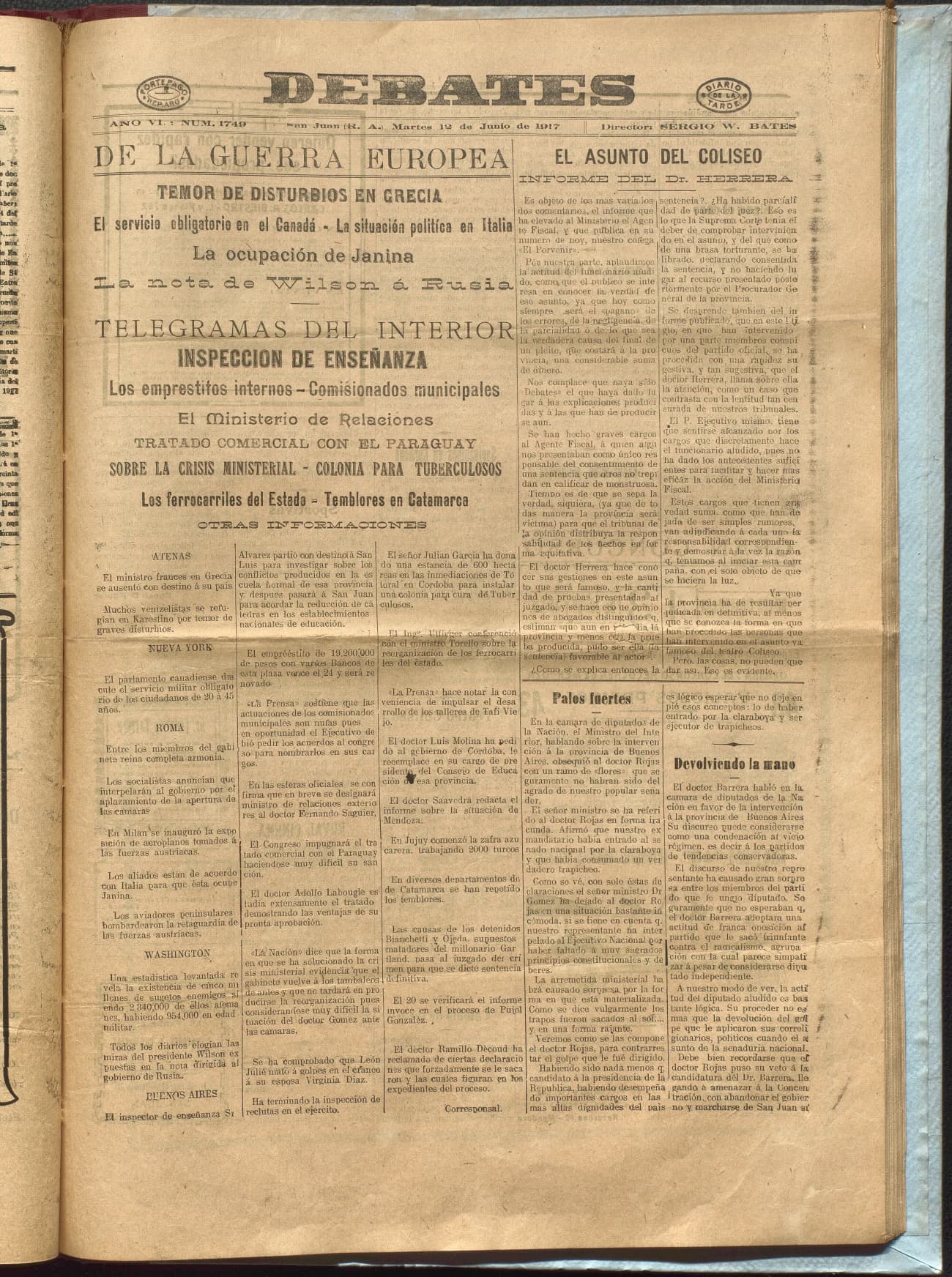 Portada · Diario Debates del 12 de junio de 1917