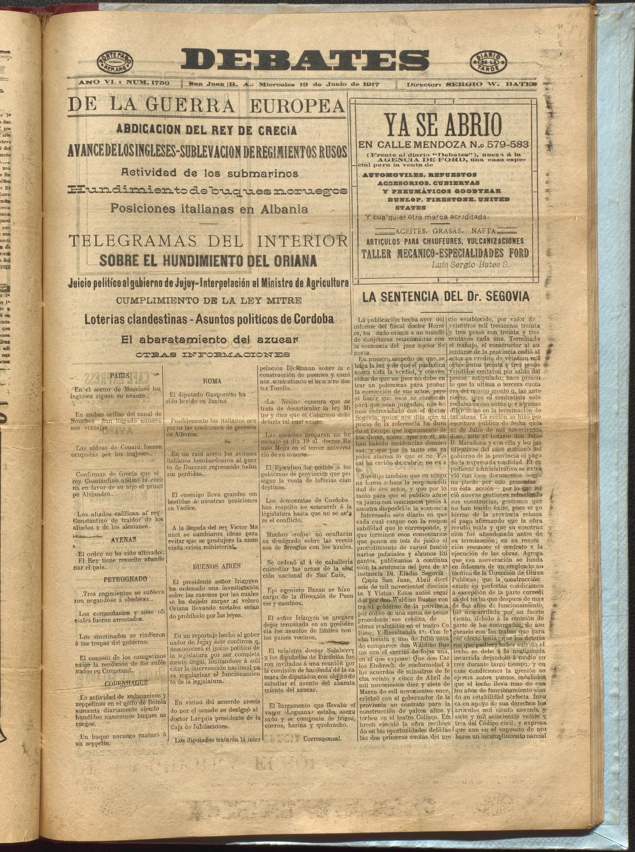 Portada · Diario Debates del 13 de junio de 1917