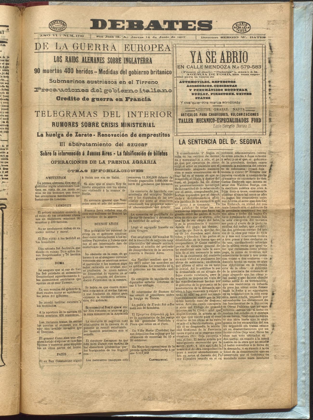 Portada · Diario Debates del 14 de junio de 1917