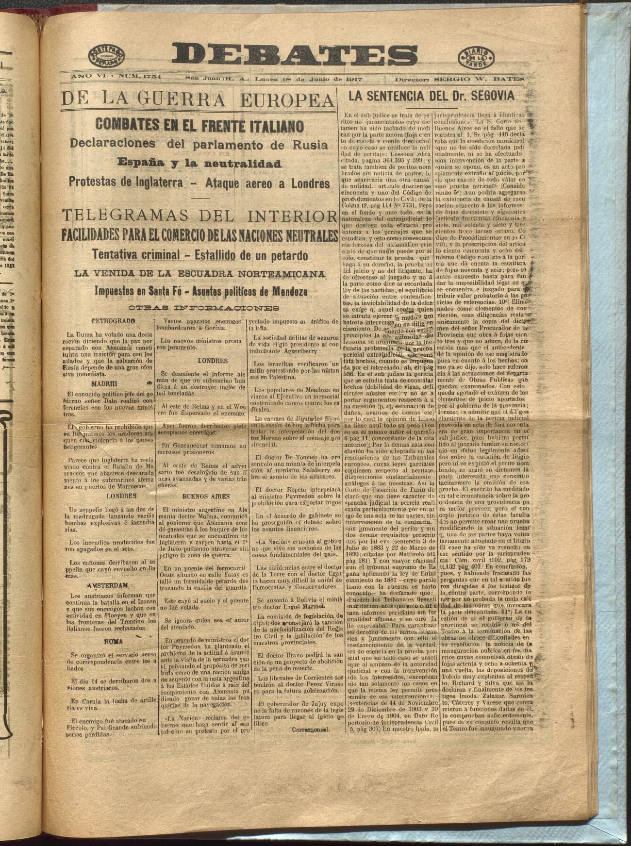 Portada · Diario Debates del 18 de junio de 1917