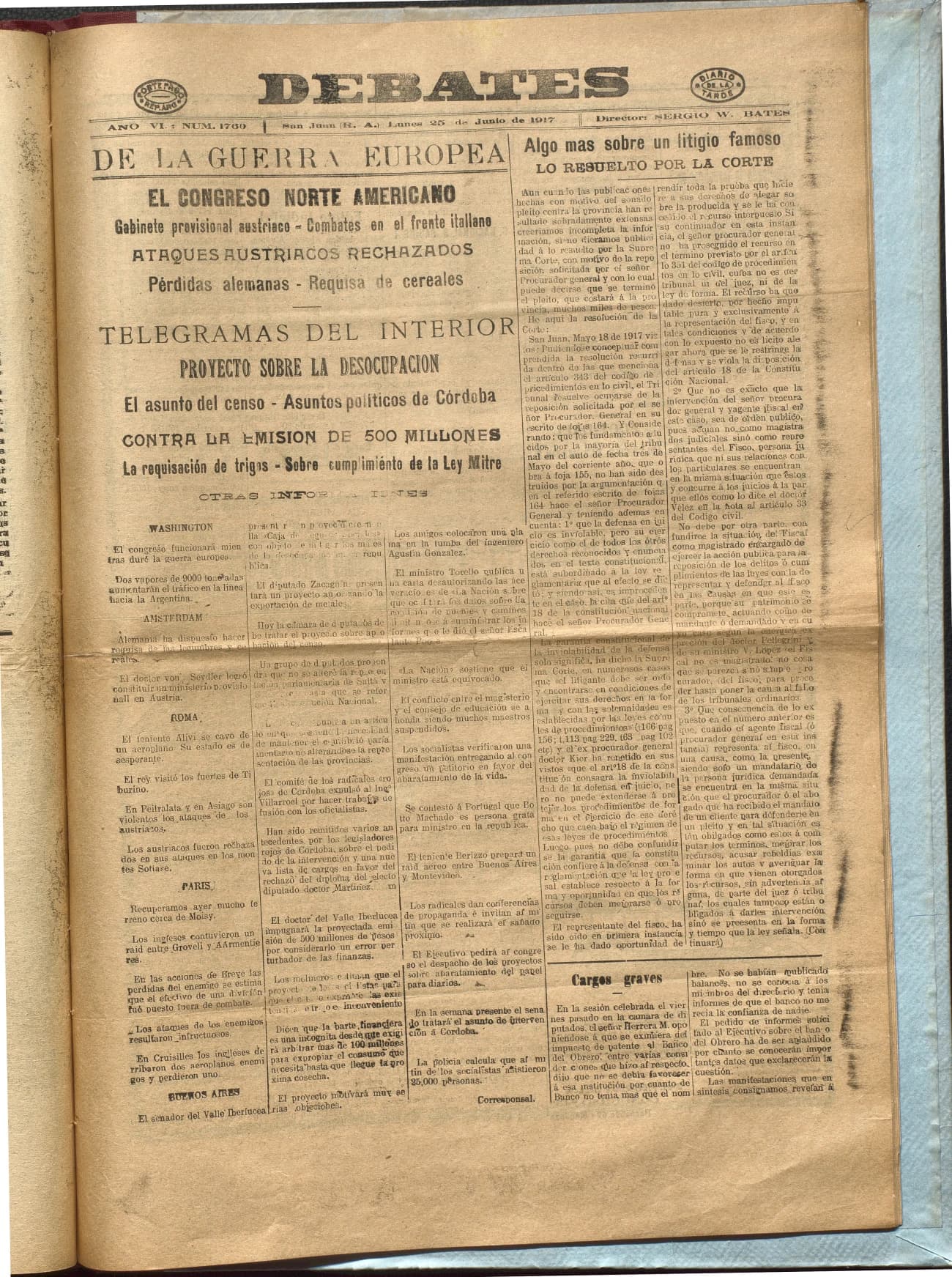 Portada · Diario Debates del 25 de junio de 1917