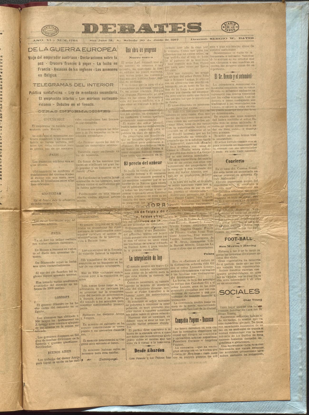 Portada · Diario Debates del 30 de junio de 1917