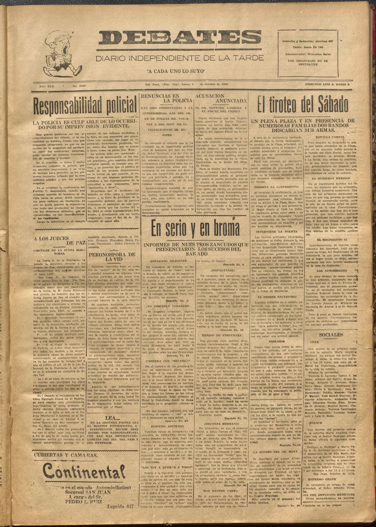 Portada · Diario Debates del 4 de octubre de 1926