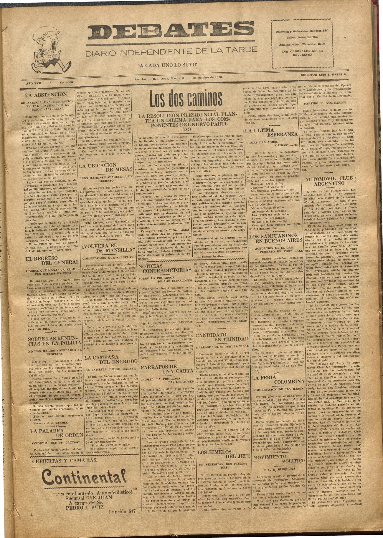 Portada · Diario Debates del 5 de octubre de 1926