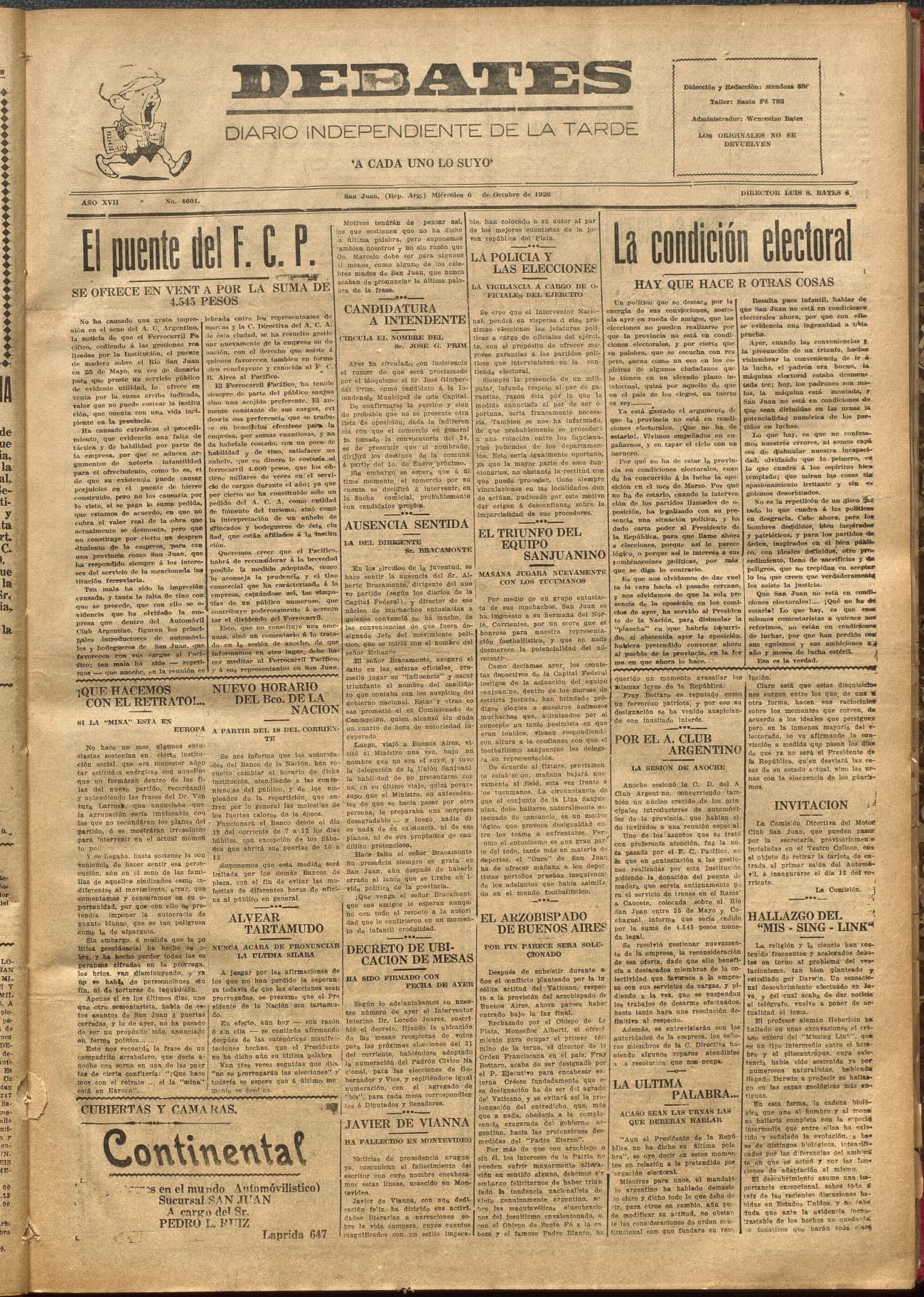 Portada · Diario Debates del 6 de octubre de 1926